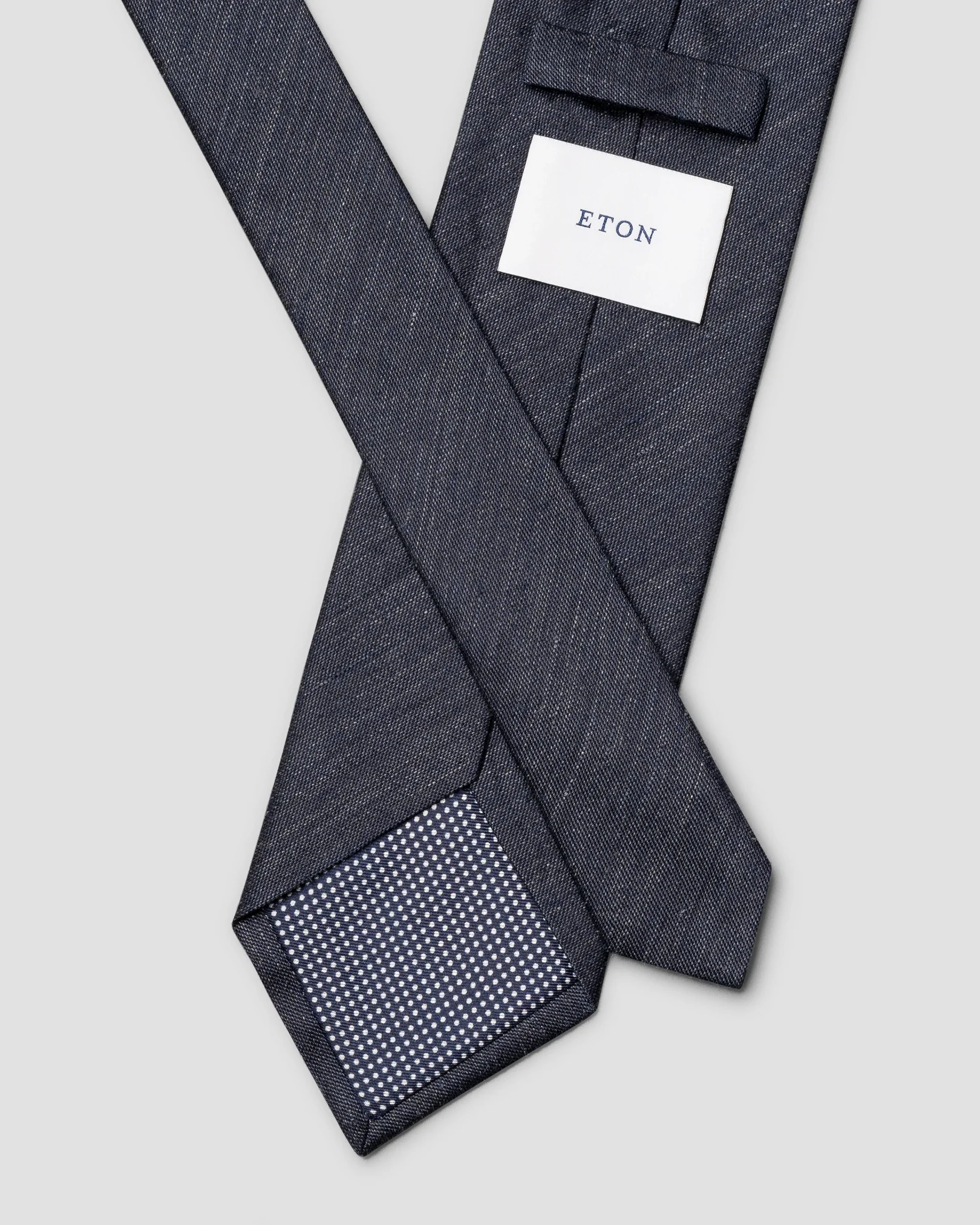 Eton - solid woven linen silk tie navy blue