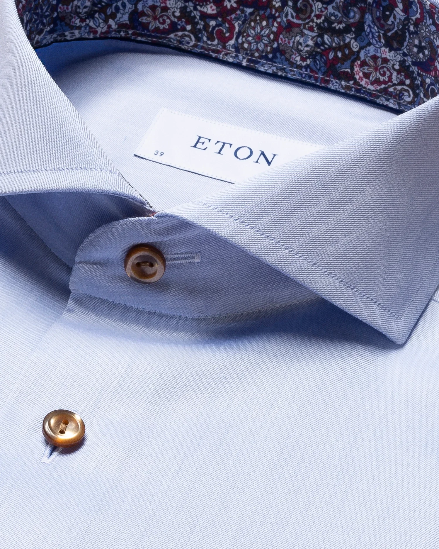 Eton - light blue signature twill shirt paisley details