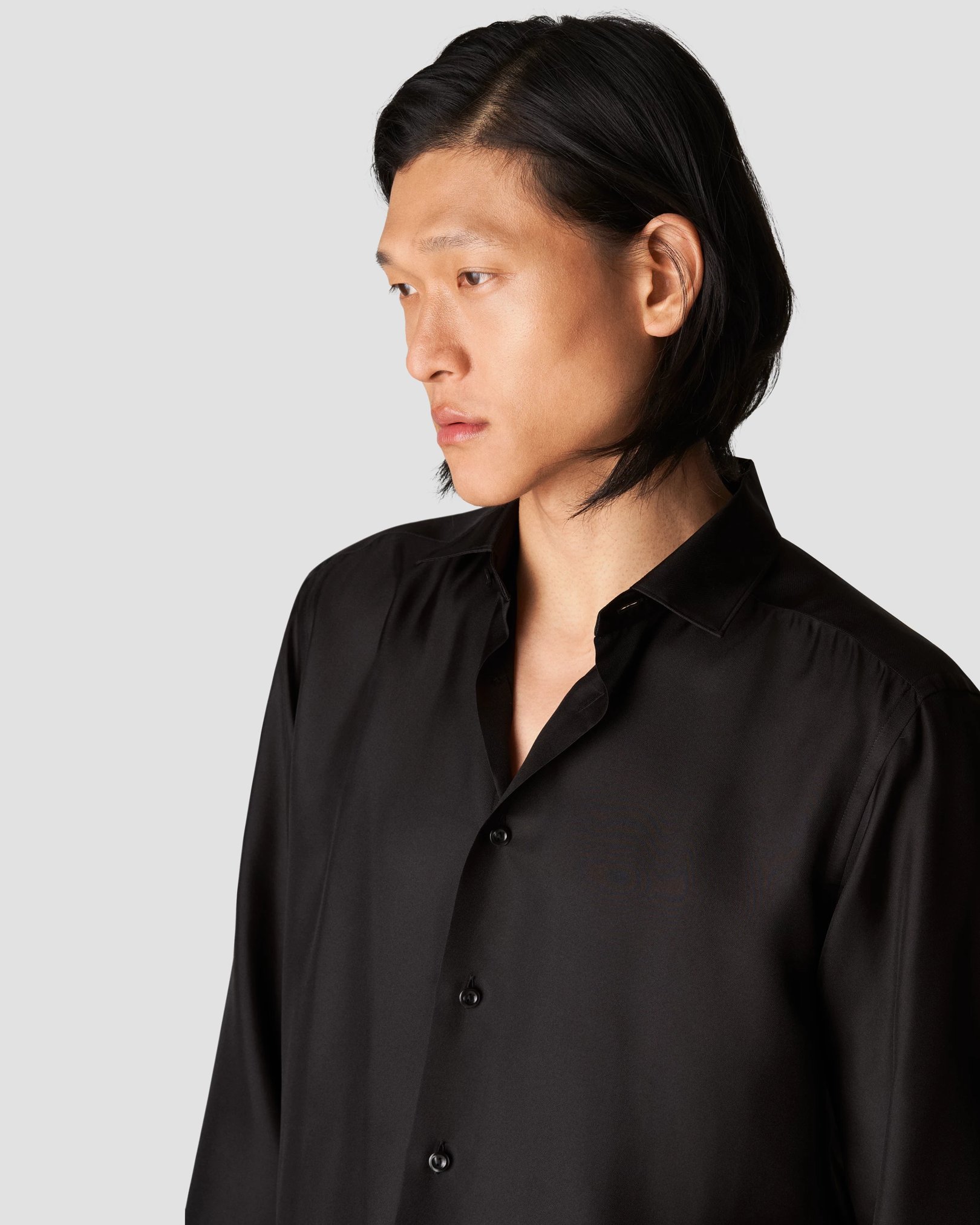 Eton - black silk pointed rounded single one buttonhole slim soft