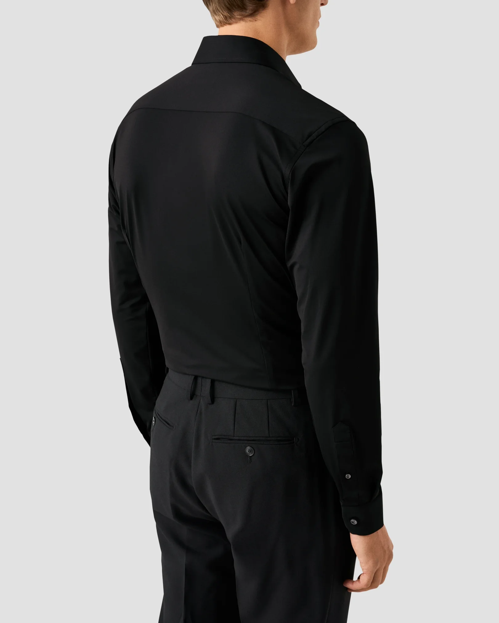 Eton - black semi solid four way stretch shirt