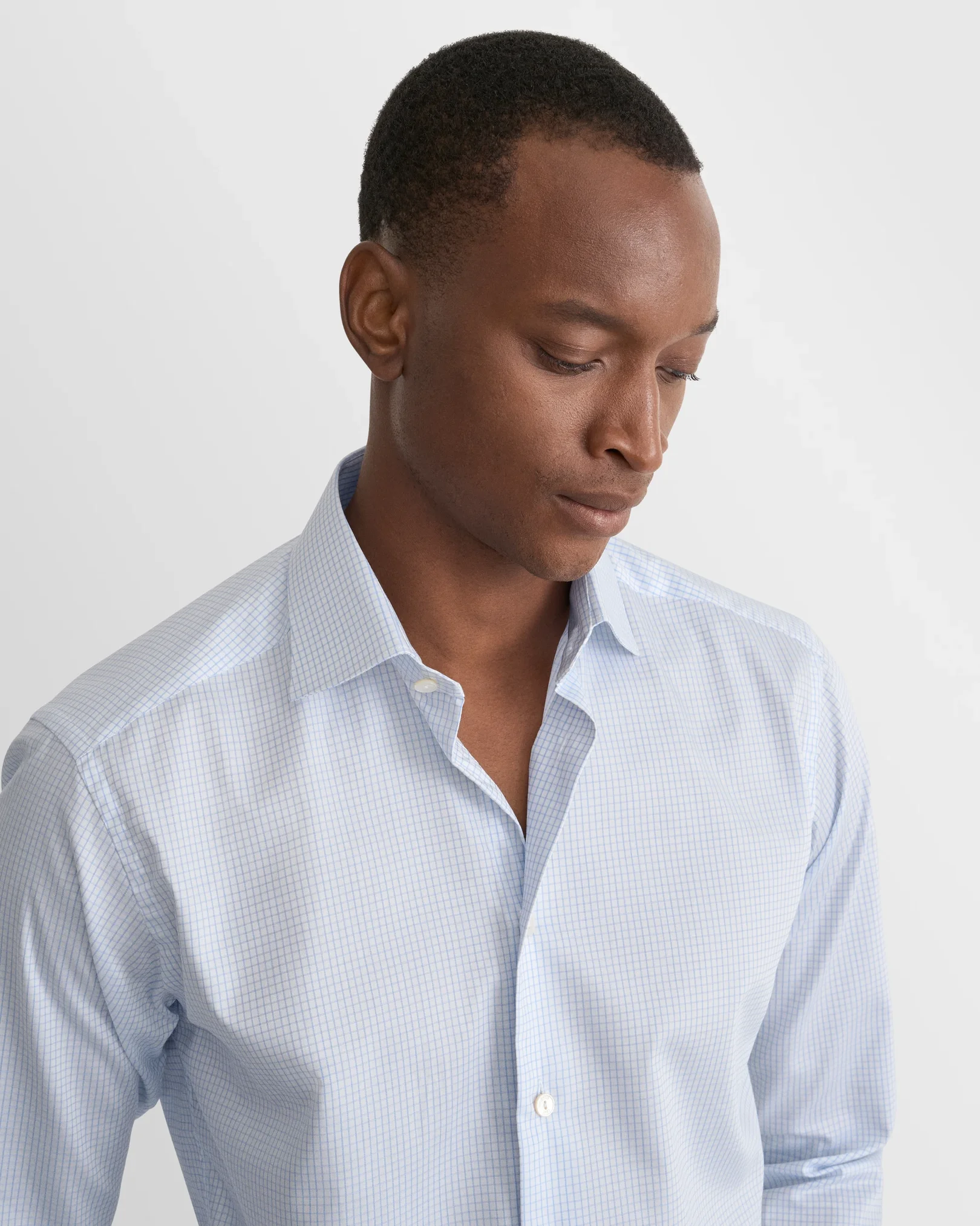 Eton - light blue checked supima 120 shirt