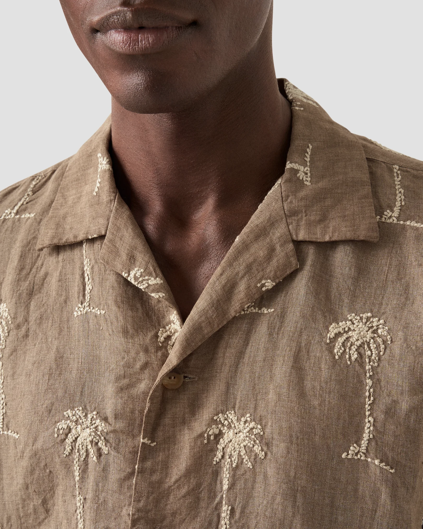Eton - Brown Palm Tree Embroidery Resort Shirt