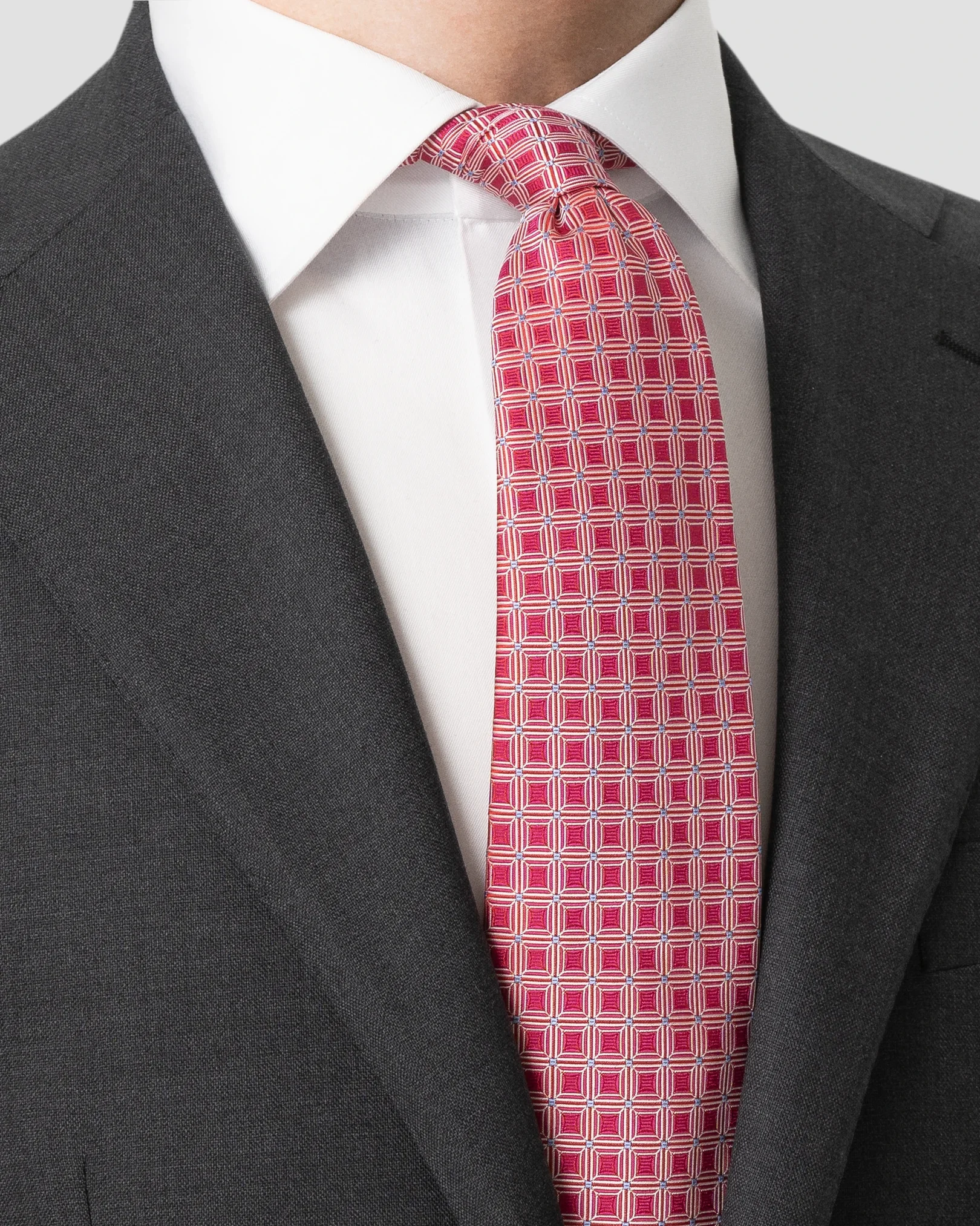 Eton - red geometrical woven silk tie red 261