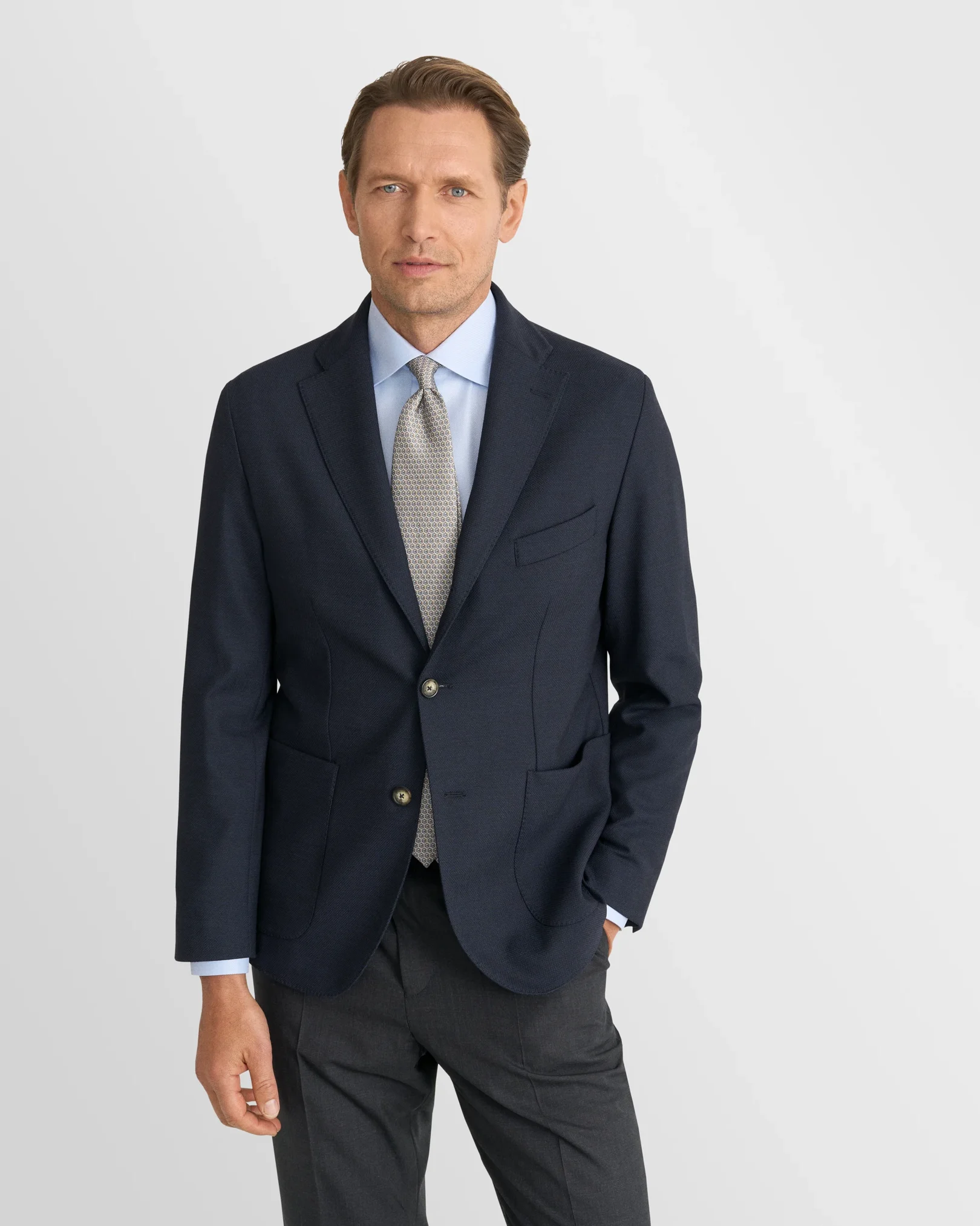 Eton - Chemise bleu clair en twill texturé