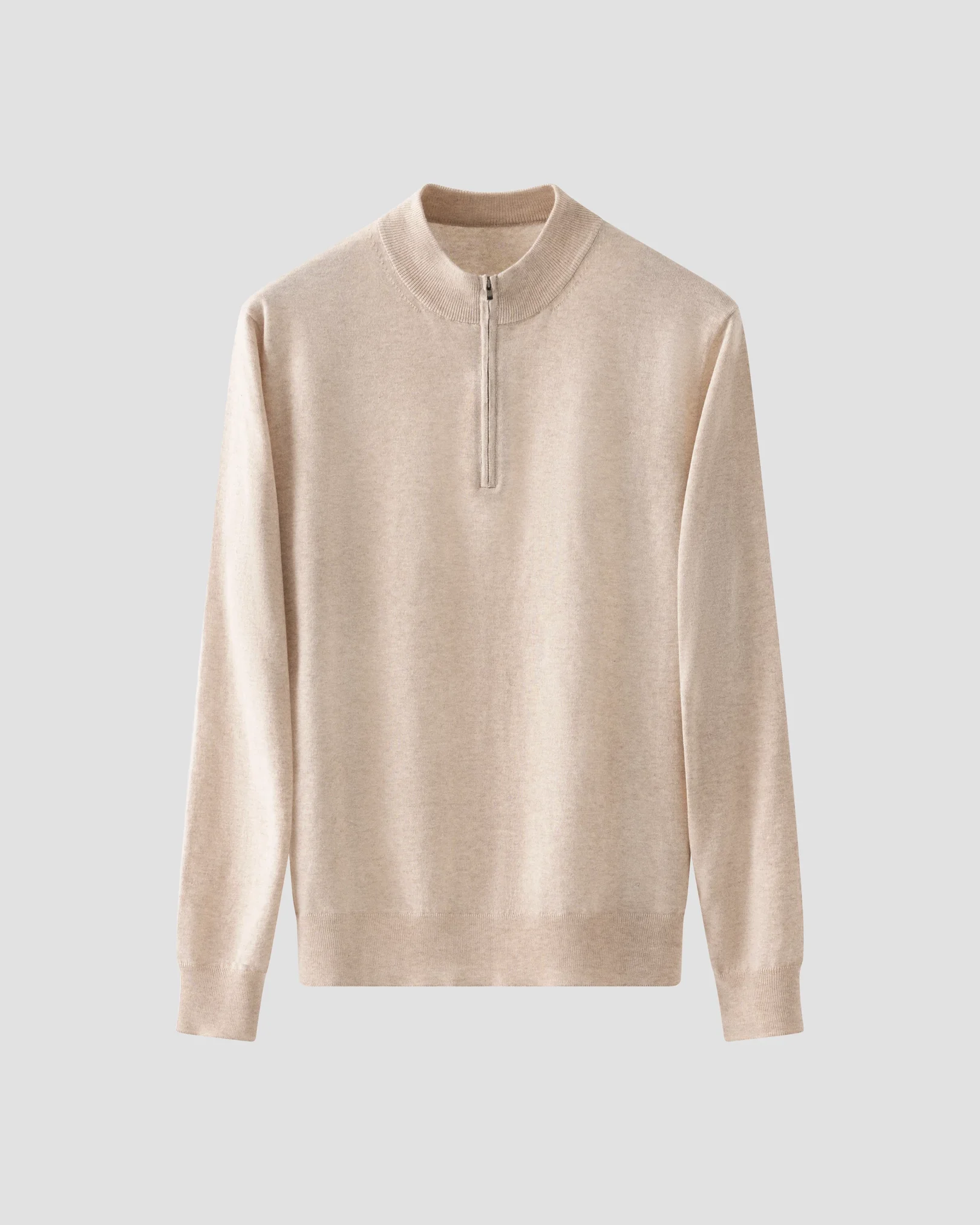 Eton - beige cotton and cashmere quarter zip fine knit