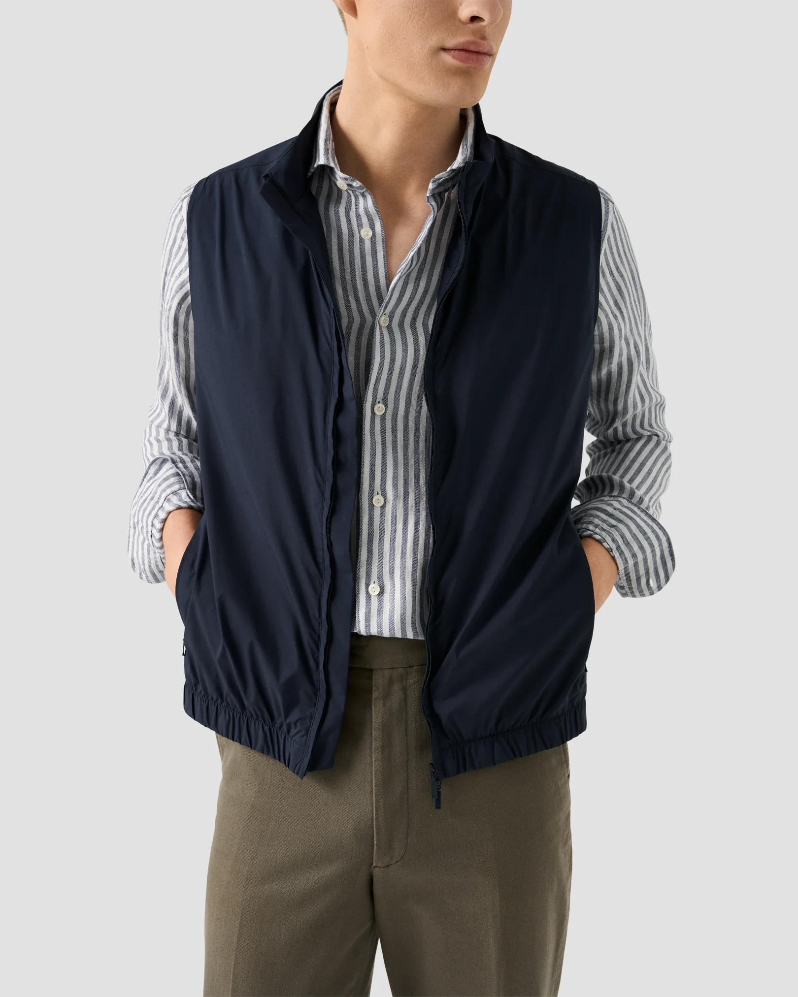 Eton - dark blue striped linen twill shirt