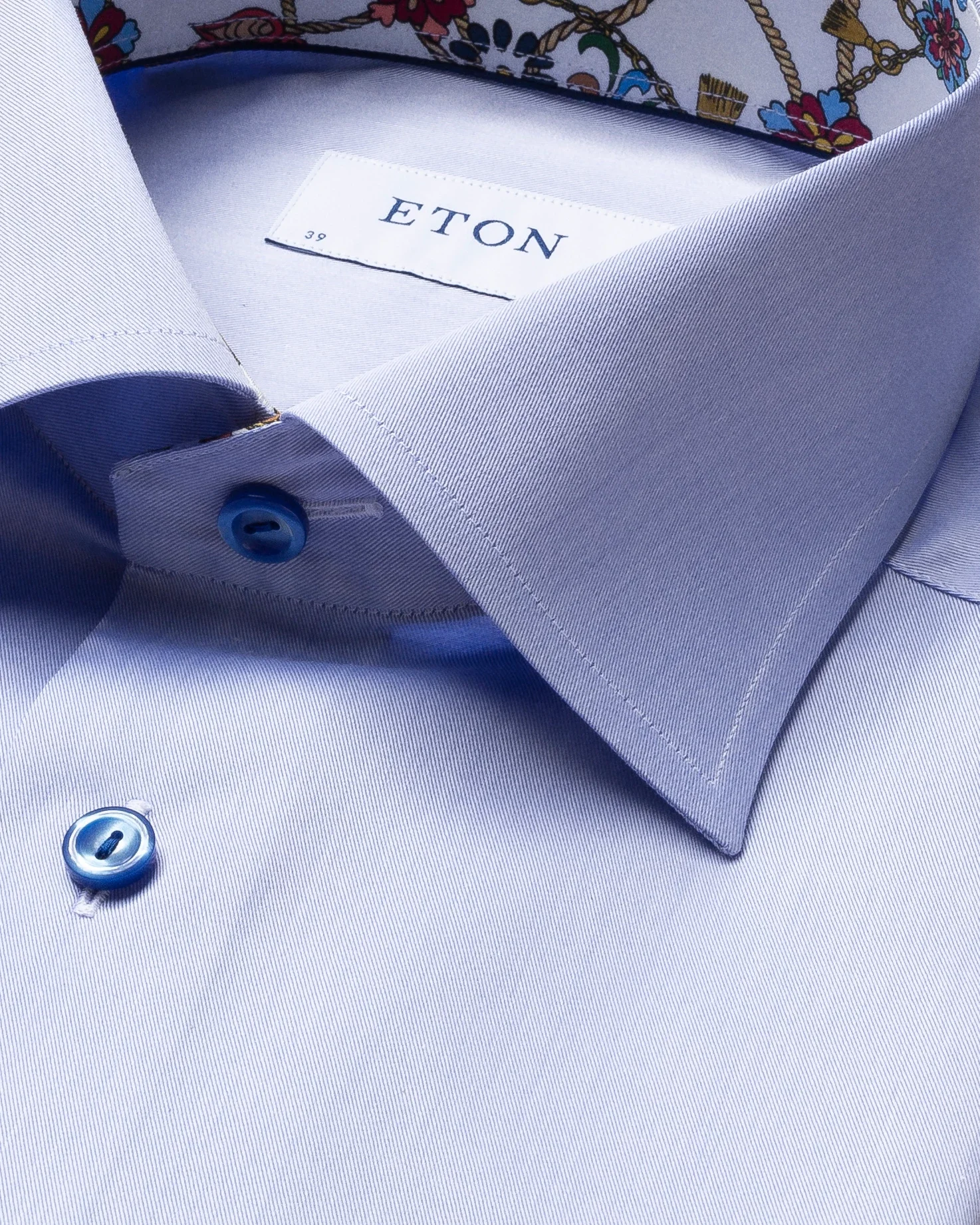 Eton - blue lightweight twill shirt chandelier details