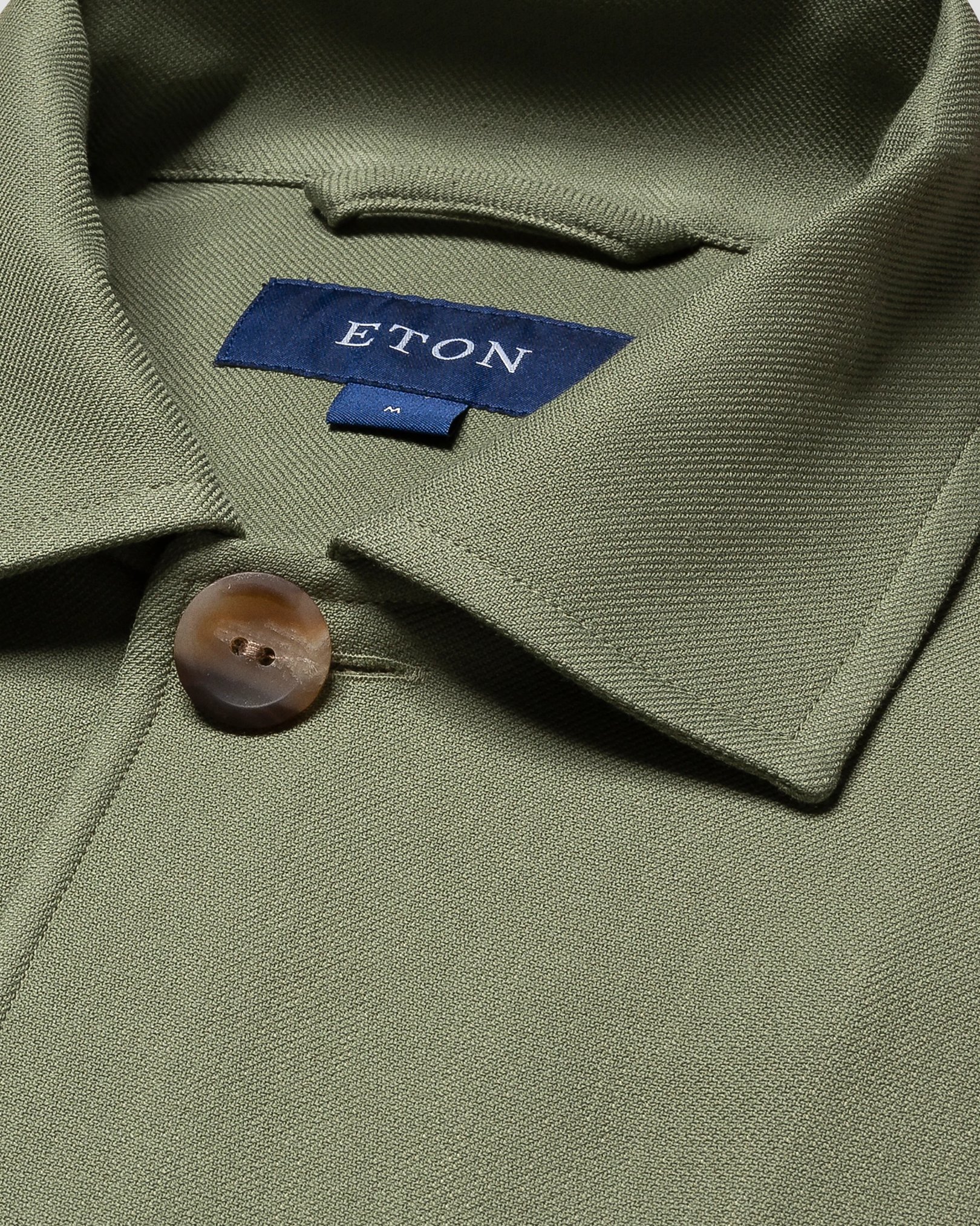 Eton - dark green twill collar with no collarstand double round with piping regular