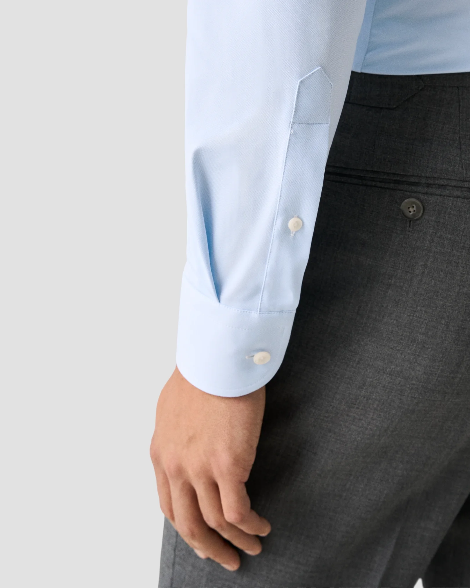 Eton - light blue semi solid four way stretch shirt