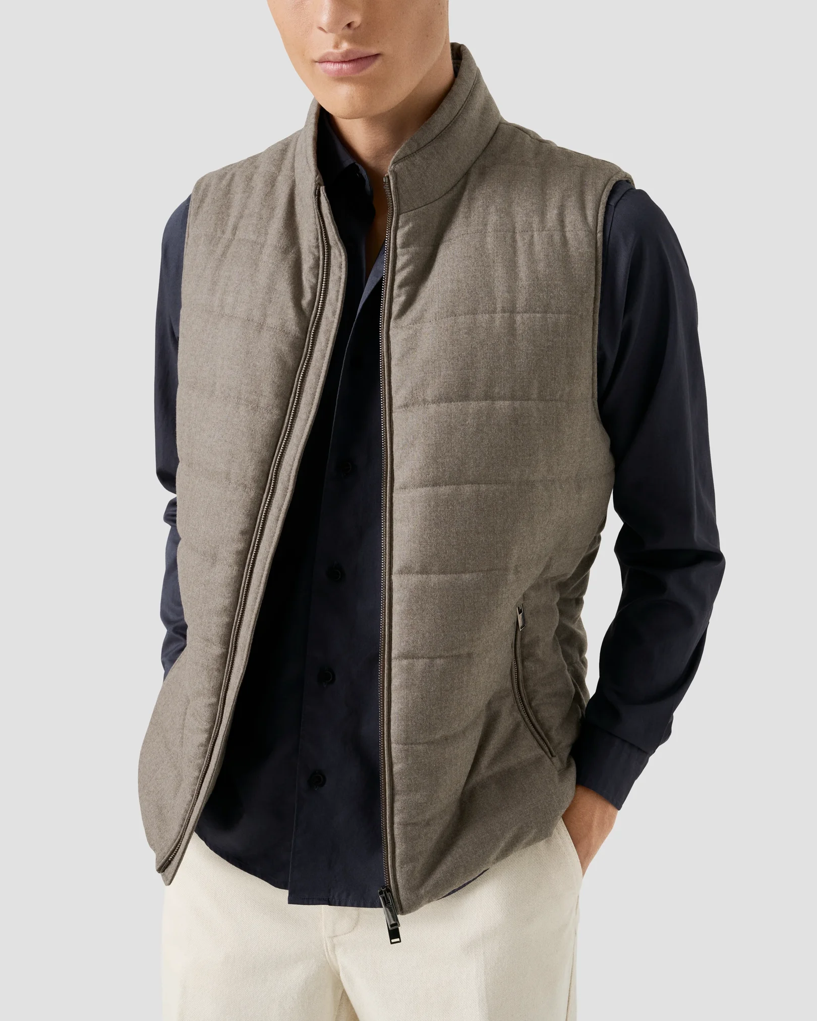 Eton - garment washed twill shirt navy blue garment washed twill shirt