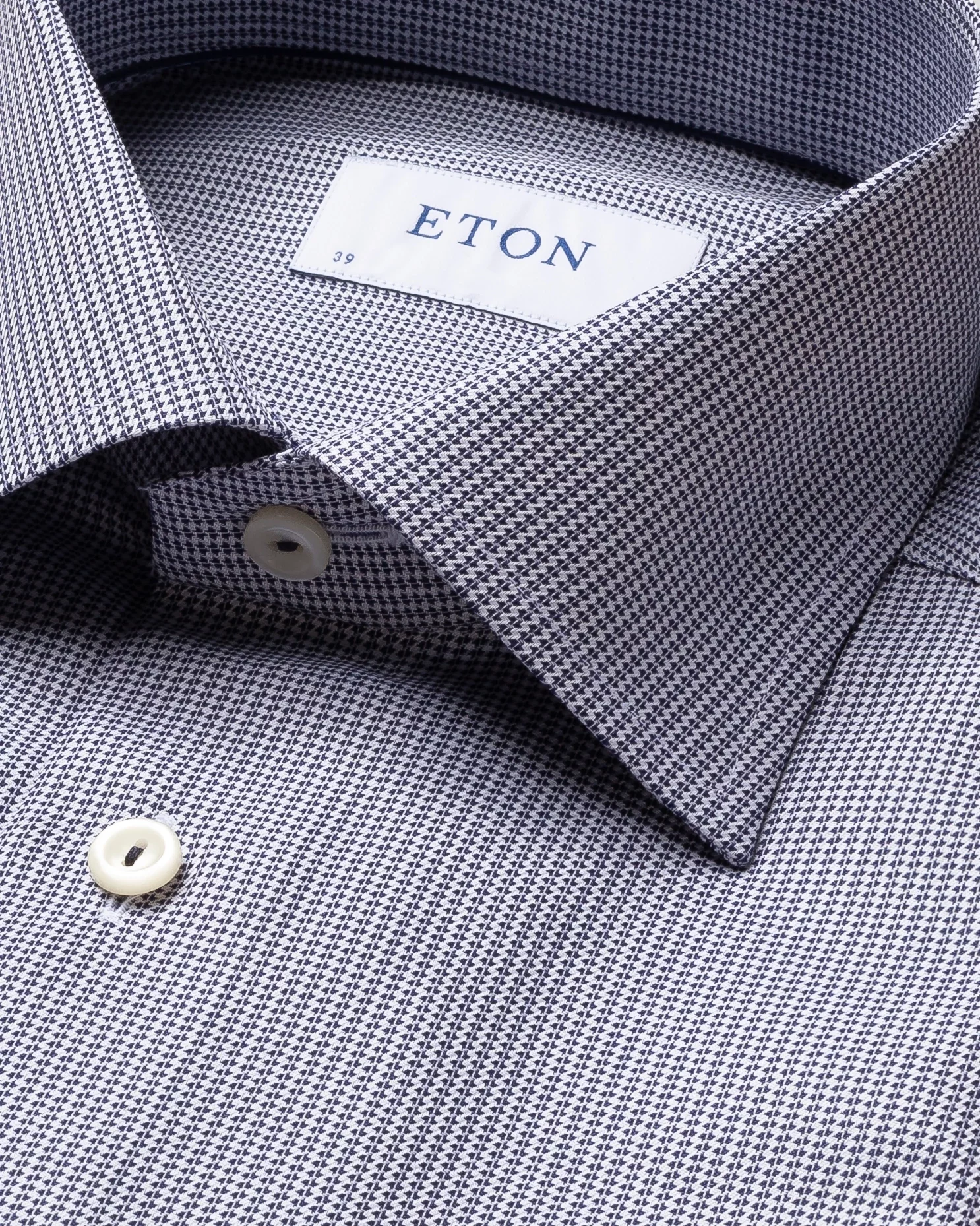 Eton - blue houndstooth stretch shirt cut away