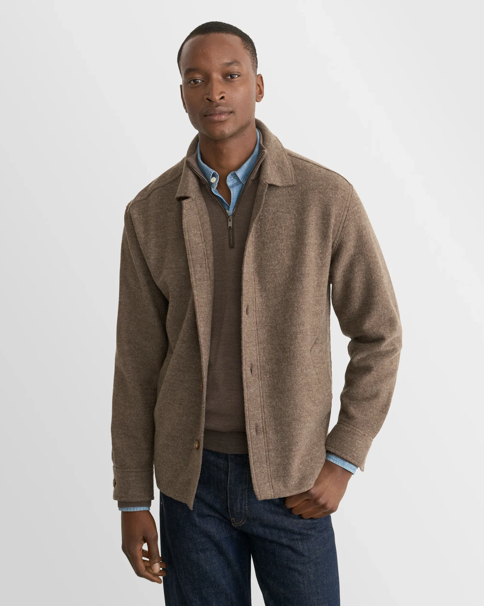 Eton - dark brown merino quarter zip knit sweater