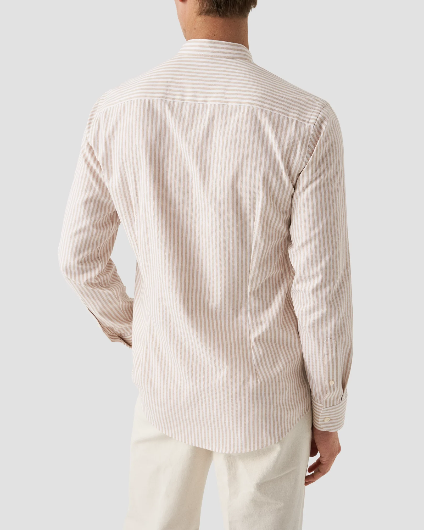 Eton - beige striped oxford band collar shirt