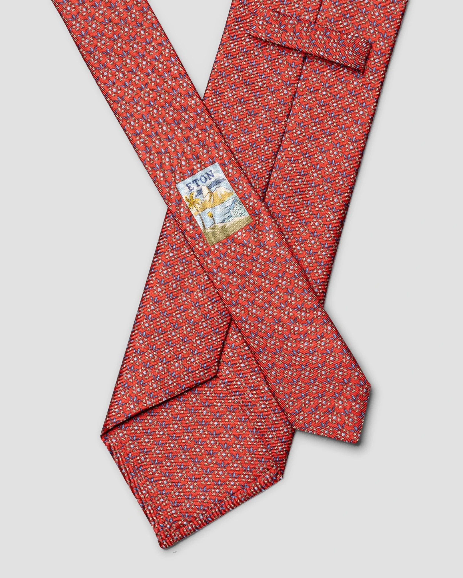 Eton - red geometric floral print silk tie