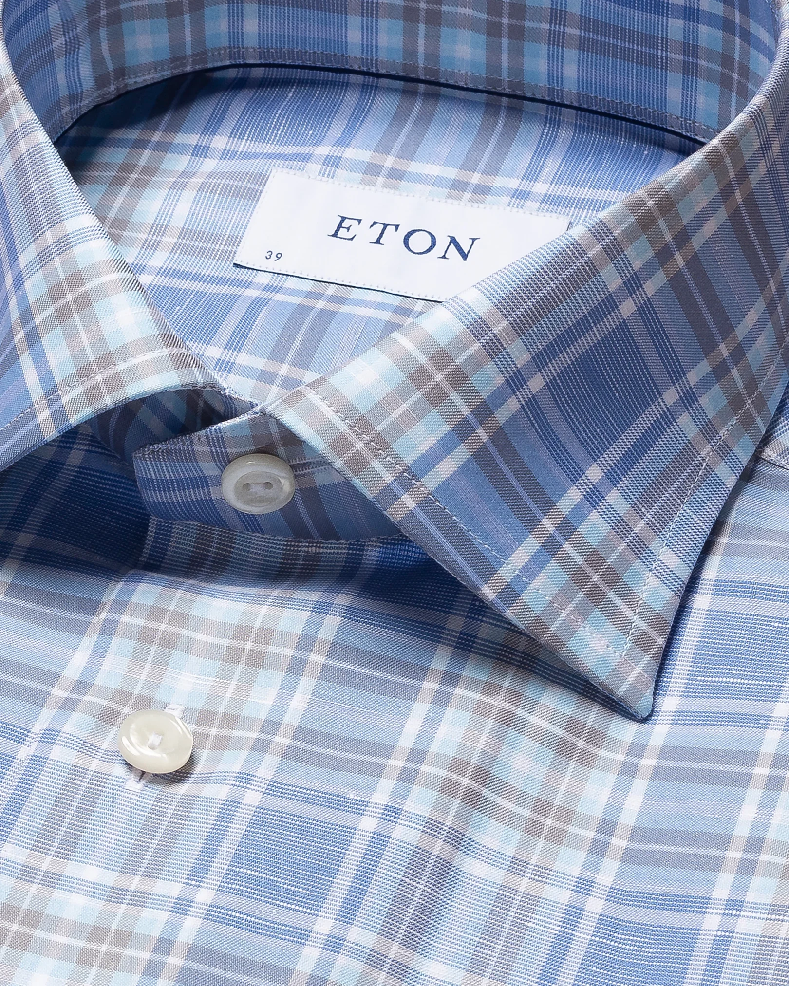 Blue Plaid Wrinkle-free Linen Shirt - Eton