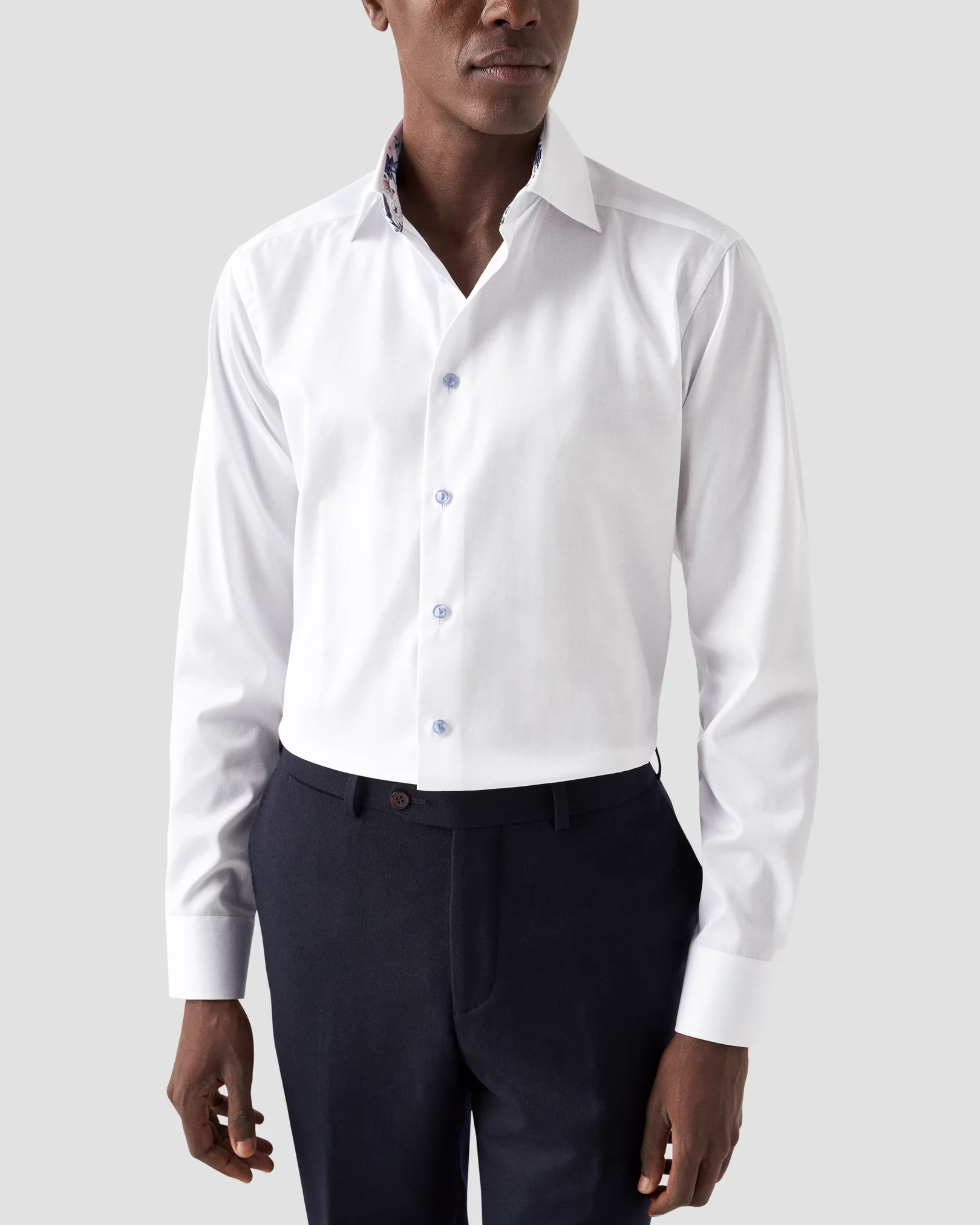 Eton - White Signature Twill Shirt - Floral Contrast Details