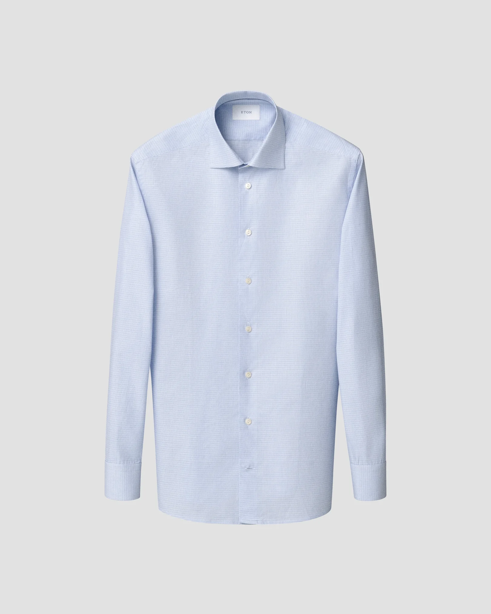 Eton - light blue check twill shirt cut away 258