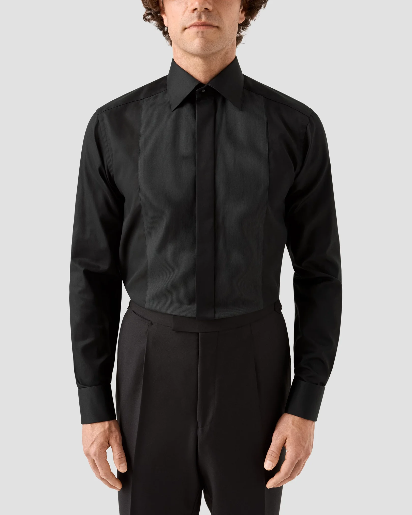 Black Fine Striped Bib Evening Shirt - Eton