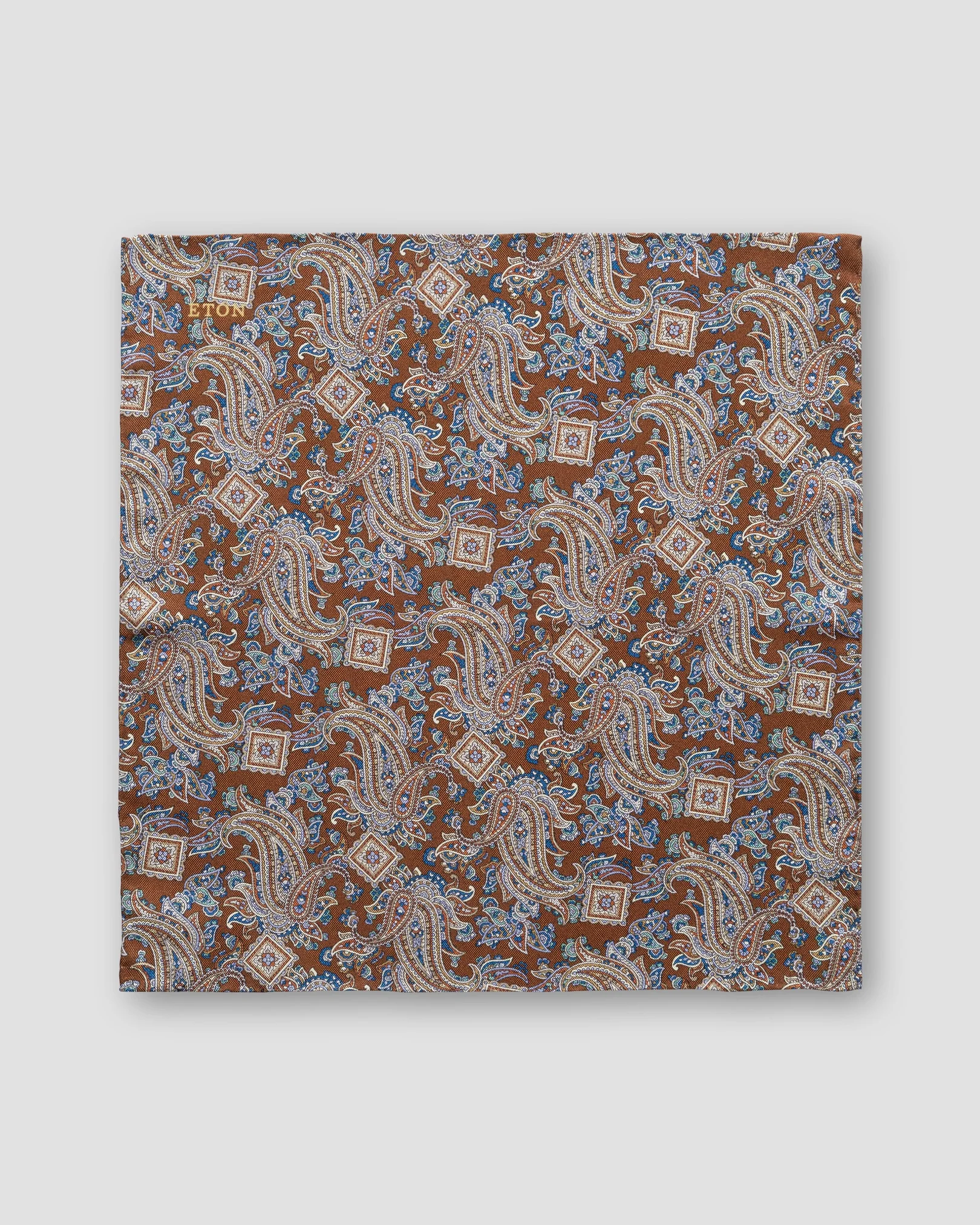 Eton - brown paisley print silk pocket square