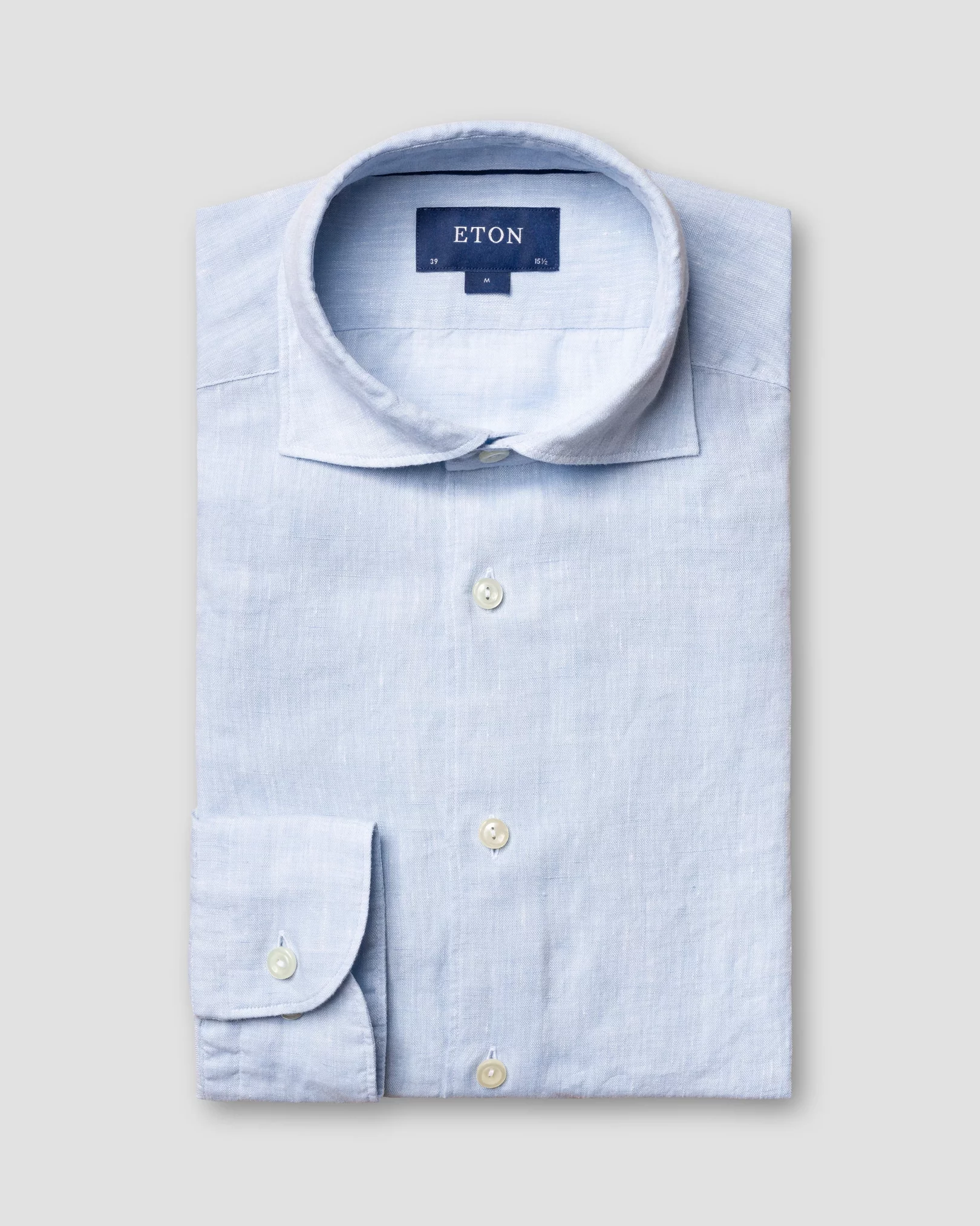 Eton - blue linen shirt wide spread collar