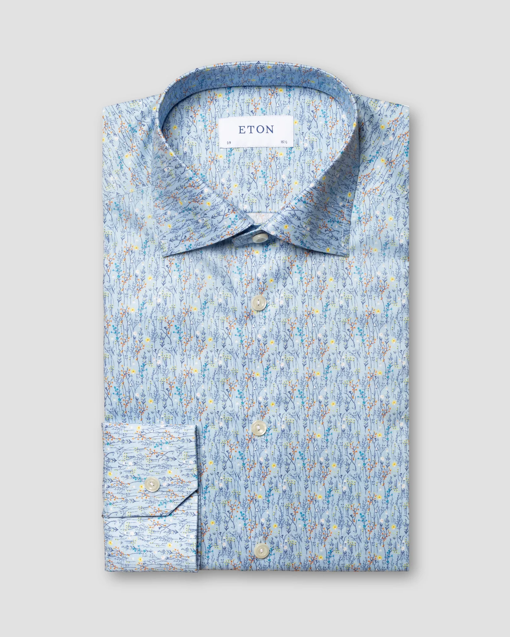 Eton - light blue flower printed signature twill shirt