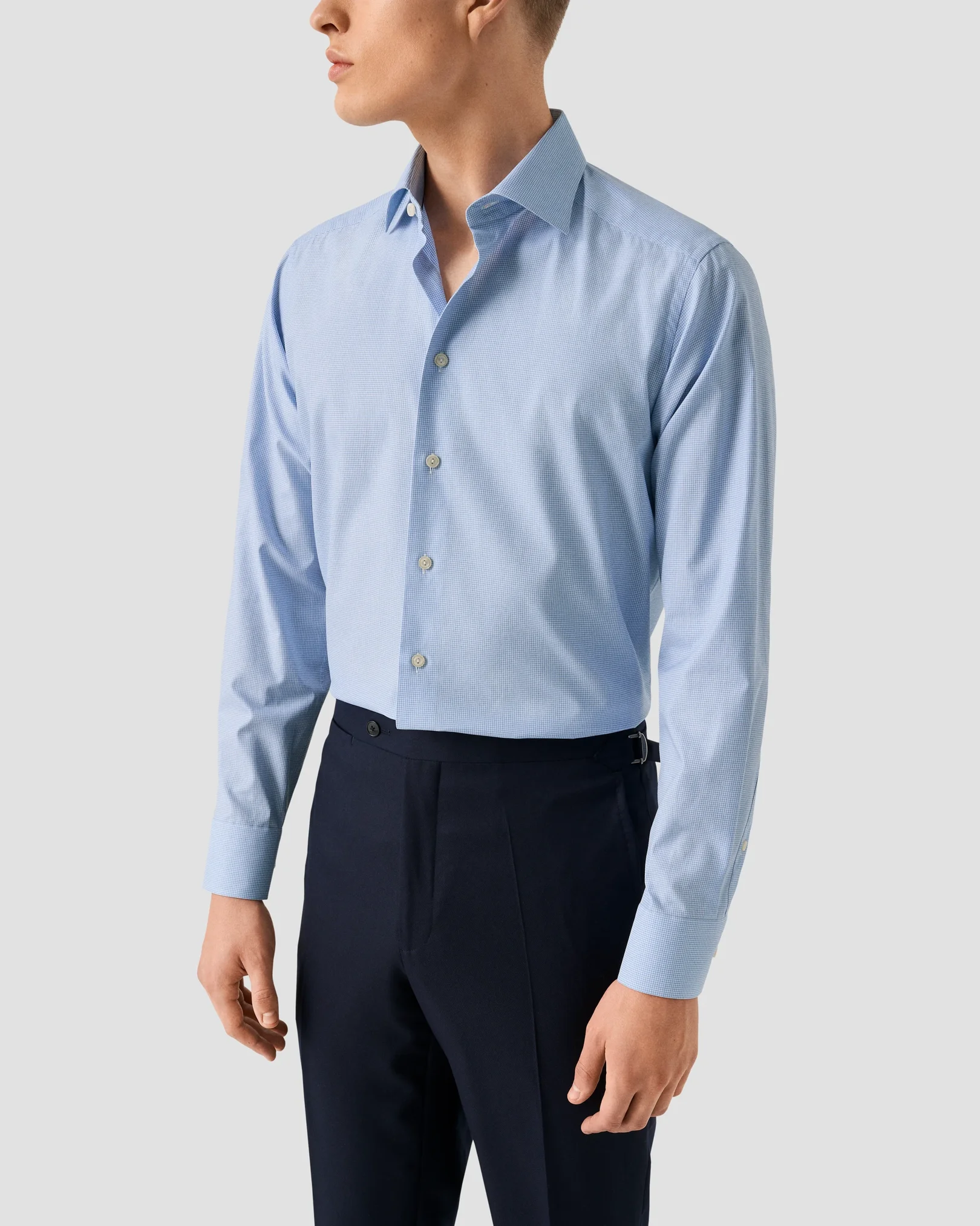 Eton - light blue fine check signature twill shirt