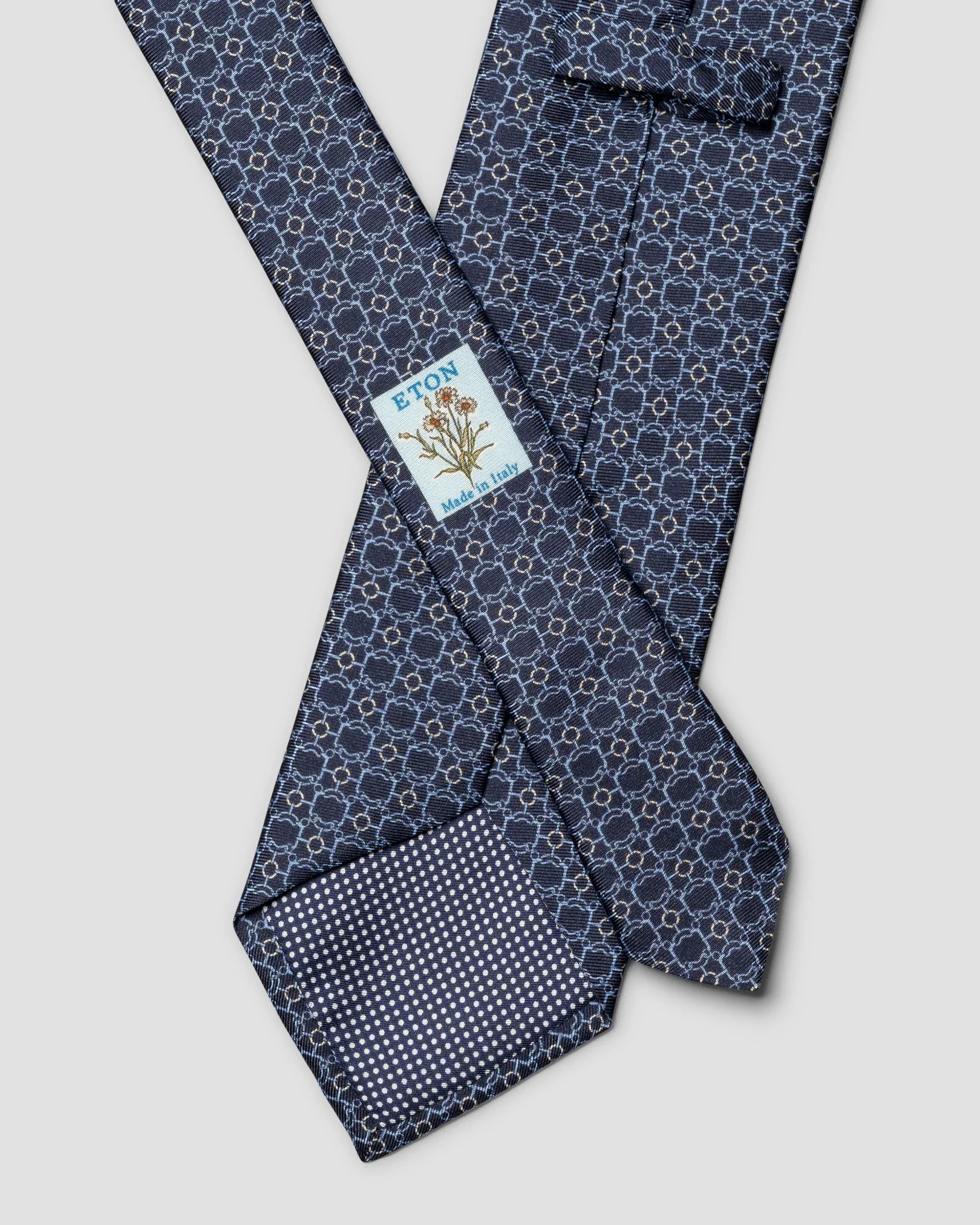 Eton - navy blue chain print silk tie 258