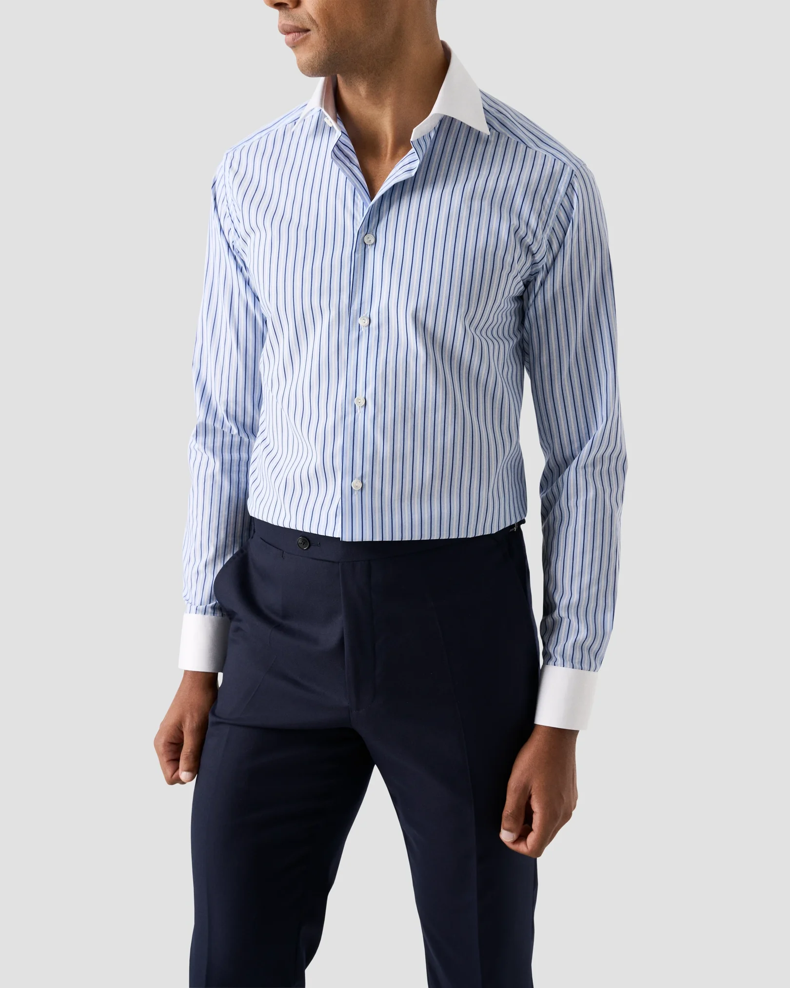 Eton - Chemise Élevée en Piqué avec Col et Poignets Blancs