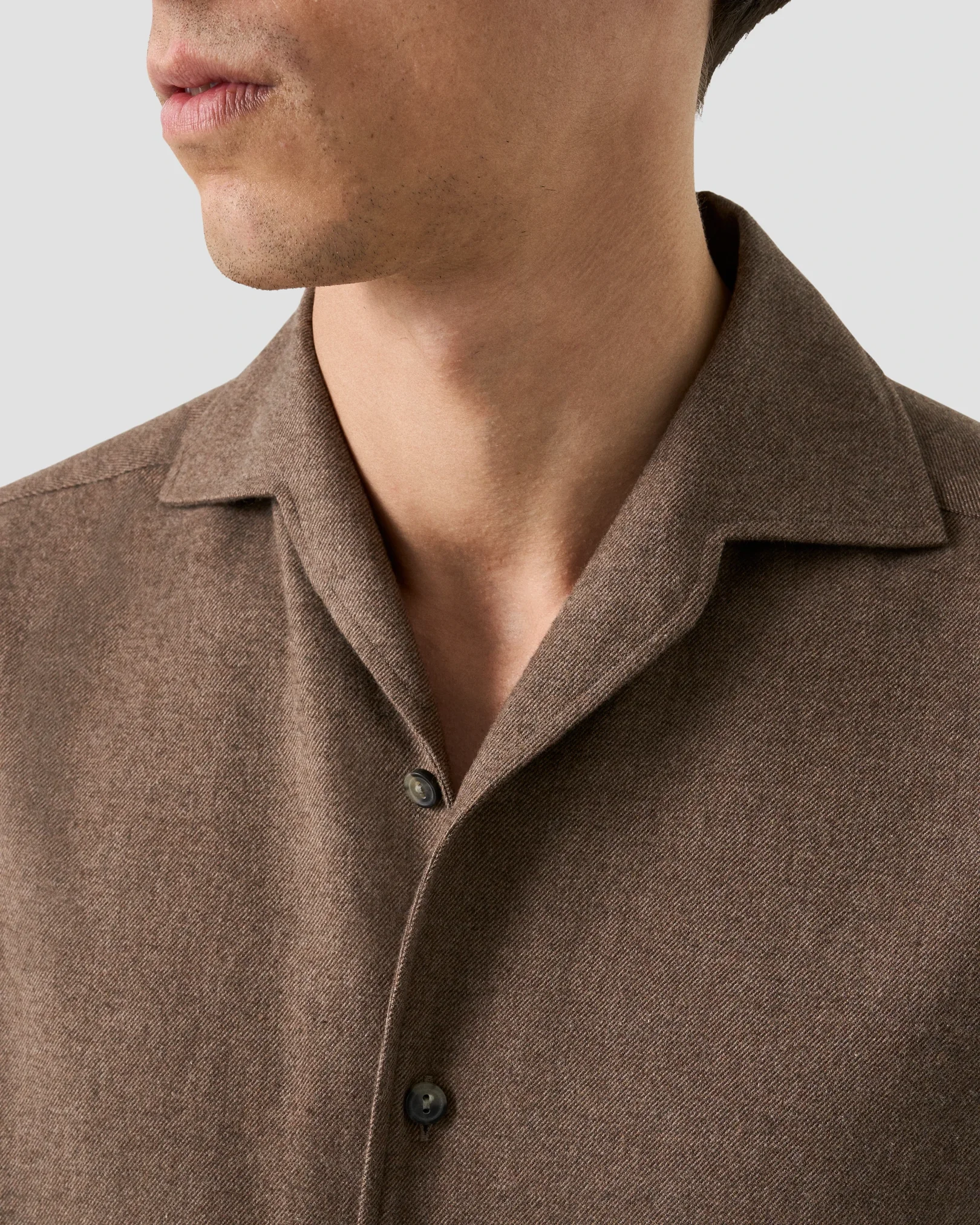 Eton - solid flannel shirt brown solid flannel shirt