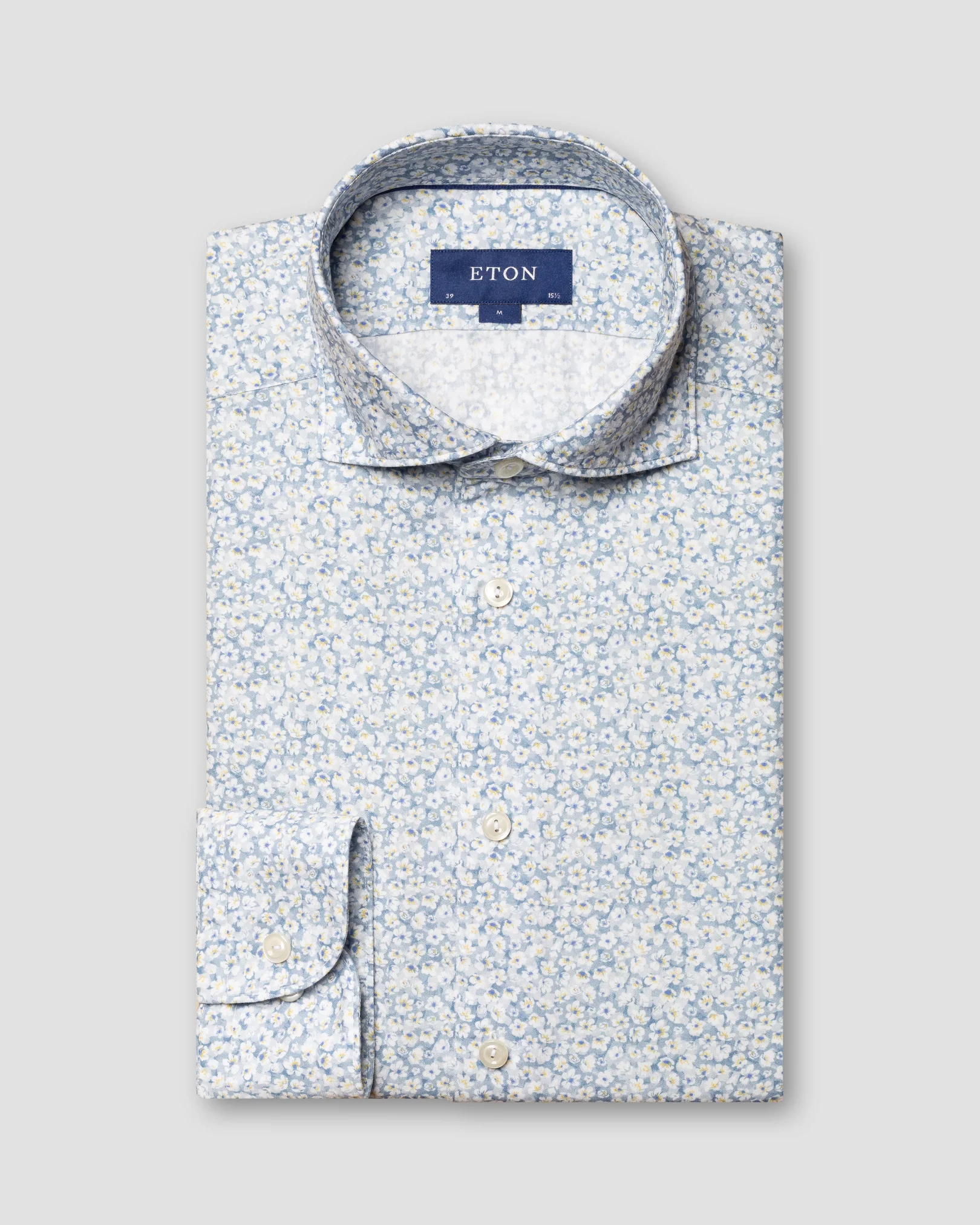 Eton - light blue floral cotton tencel tm shirt