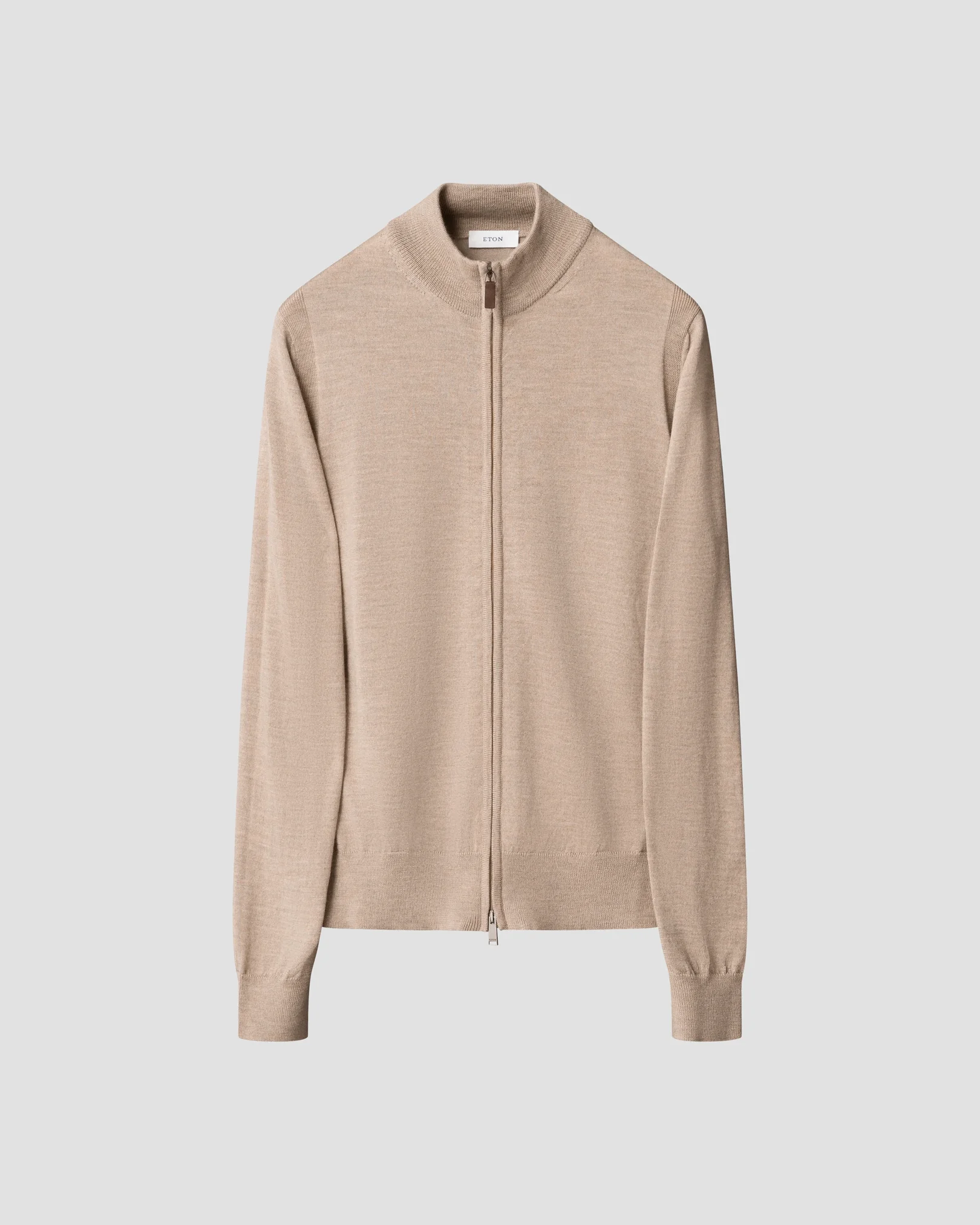 Eton - beige merino full zip knit cardigan