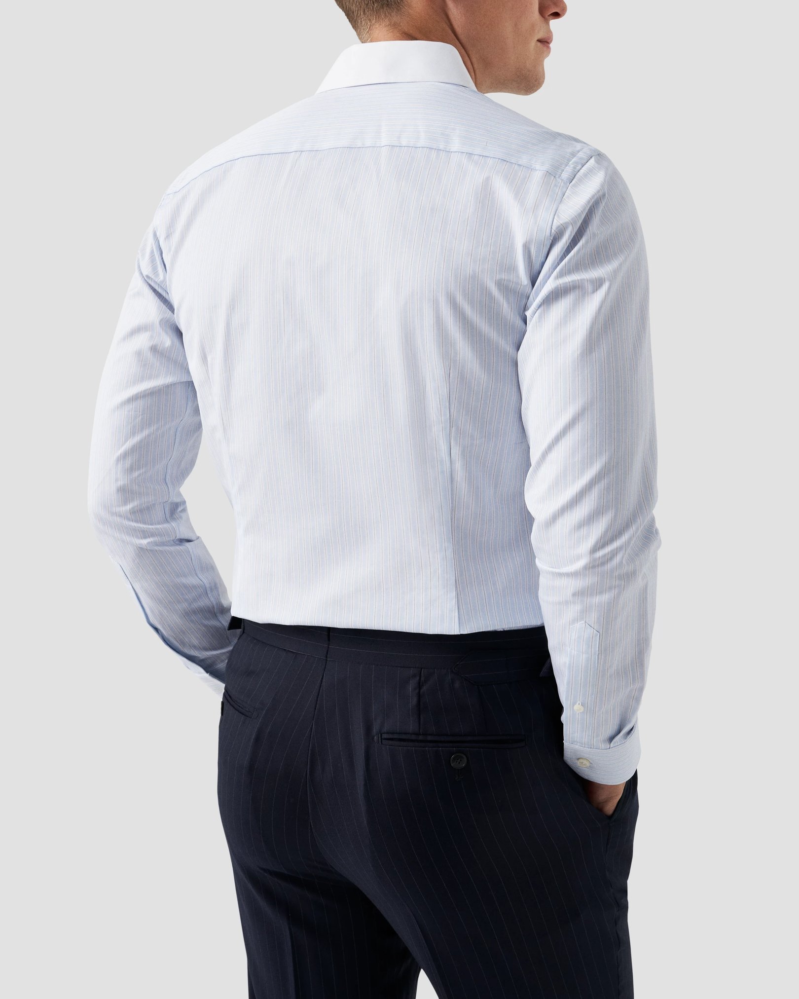 Eton - light blue striped signature twill shirt