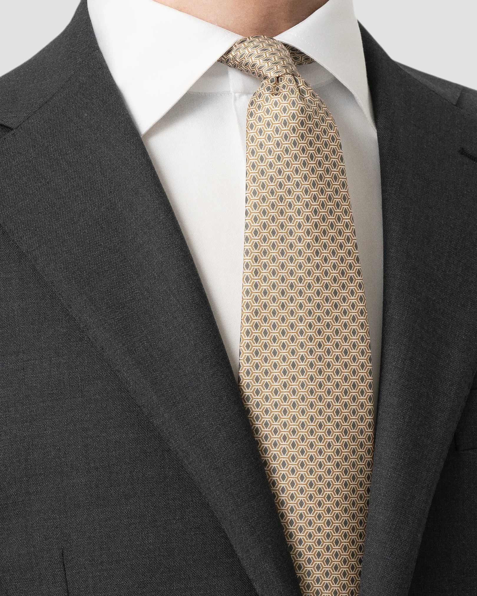 Eton - beige geometrical printed silk tie