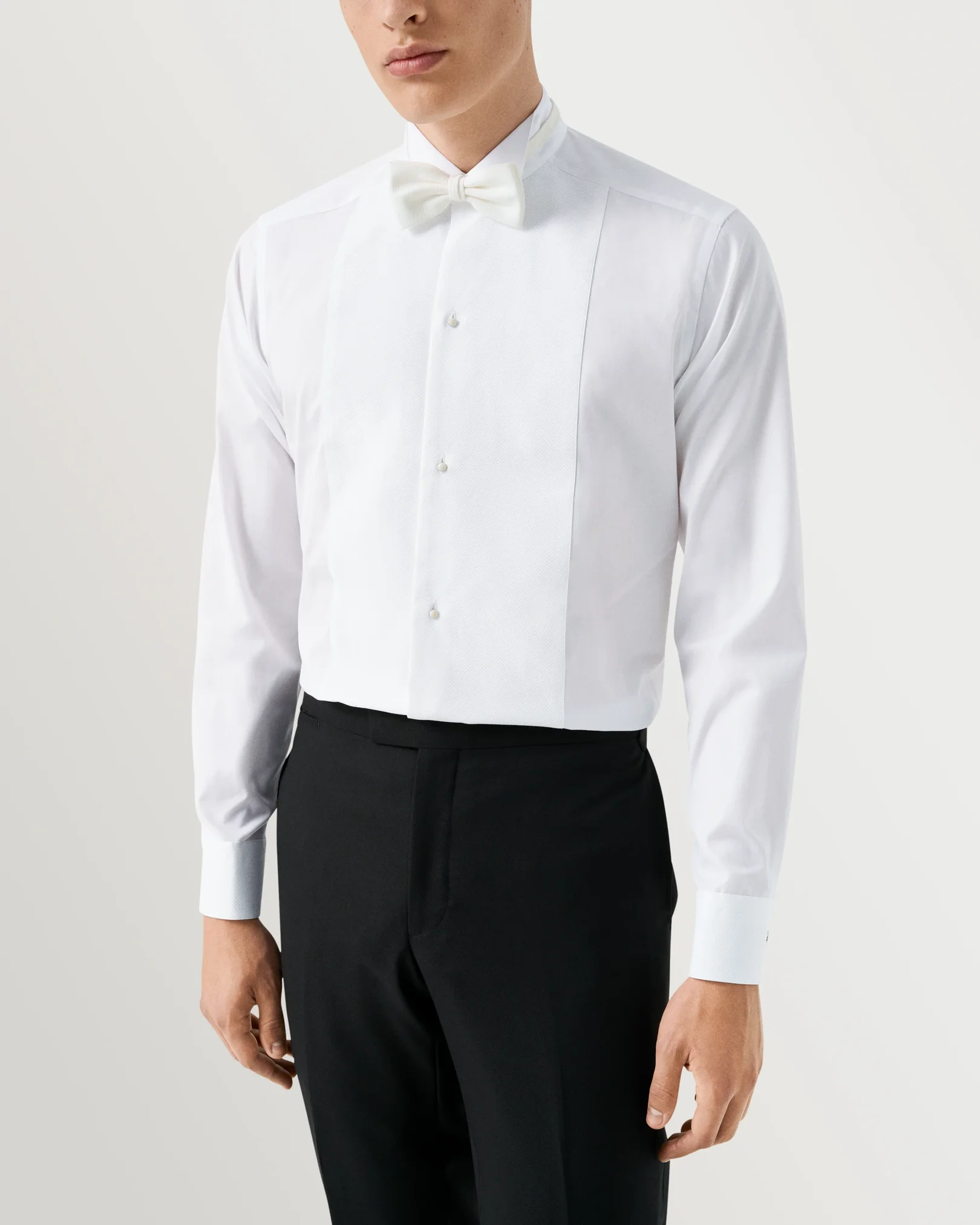 Eton - pique white tie shirt