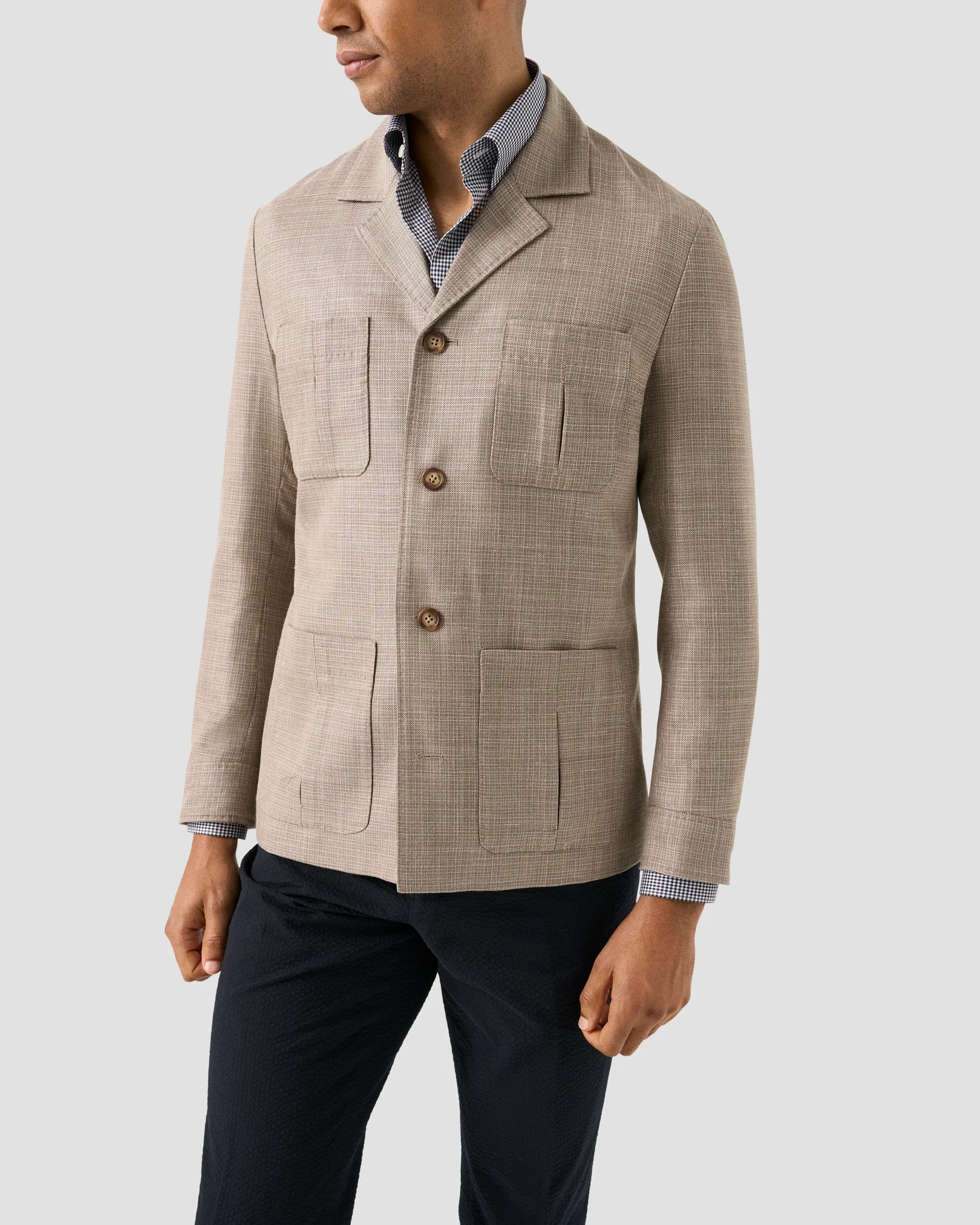 Eton - beige sartorial wool silk and linen overshirt