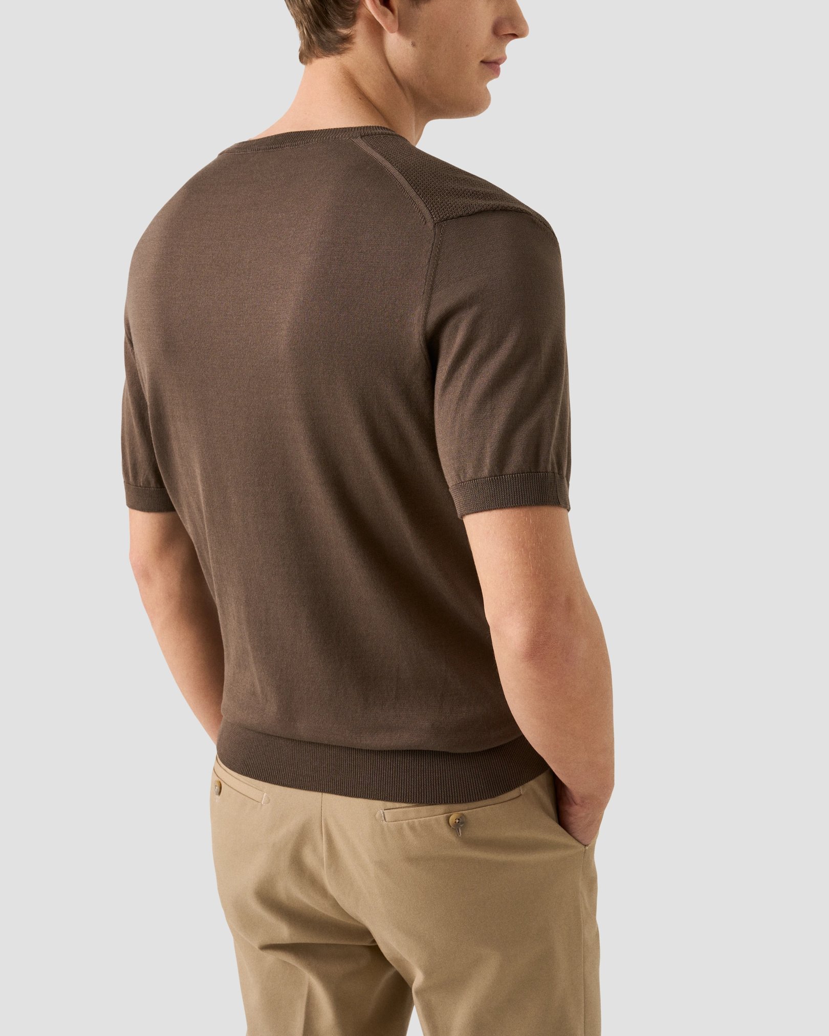 Eton - brown structured crew neck knitted t shirt