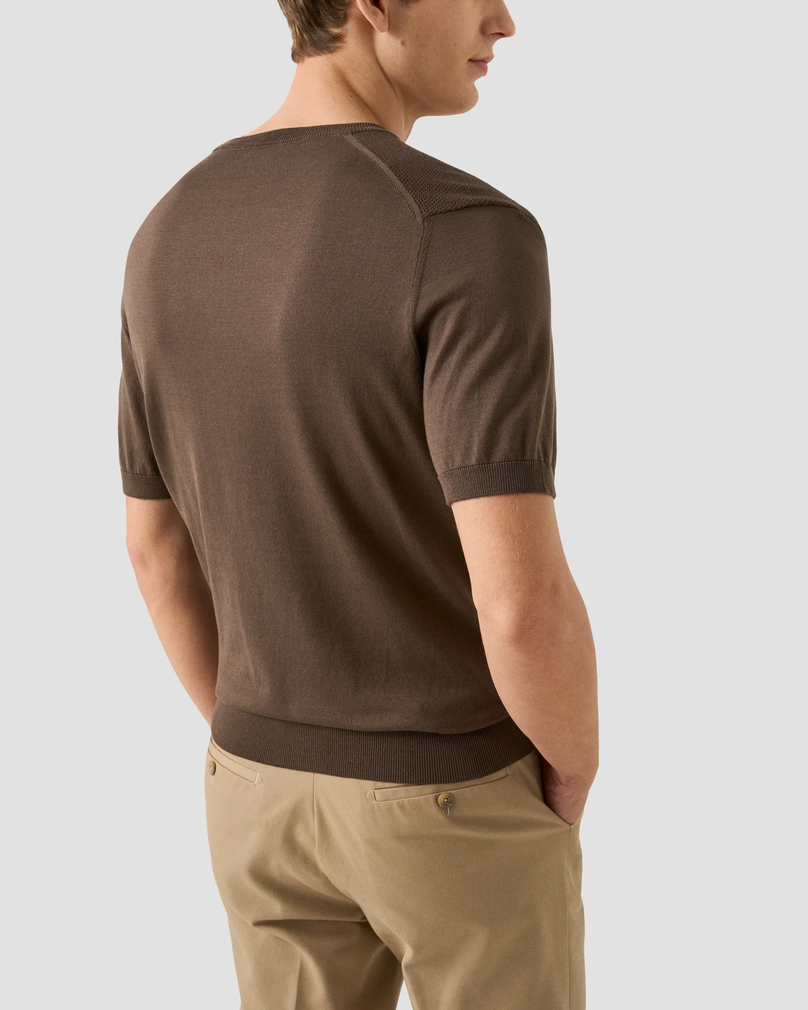 Eton - brown structured crew neck knitted t shirt