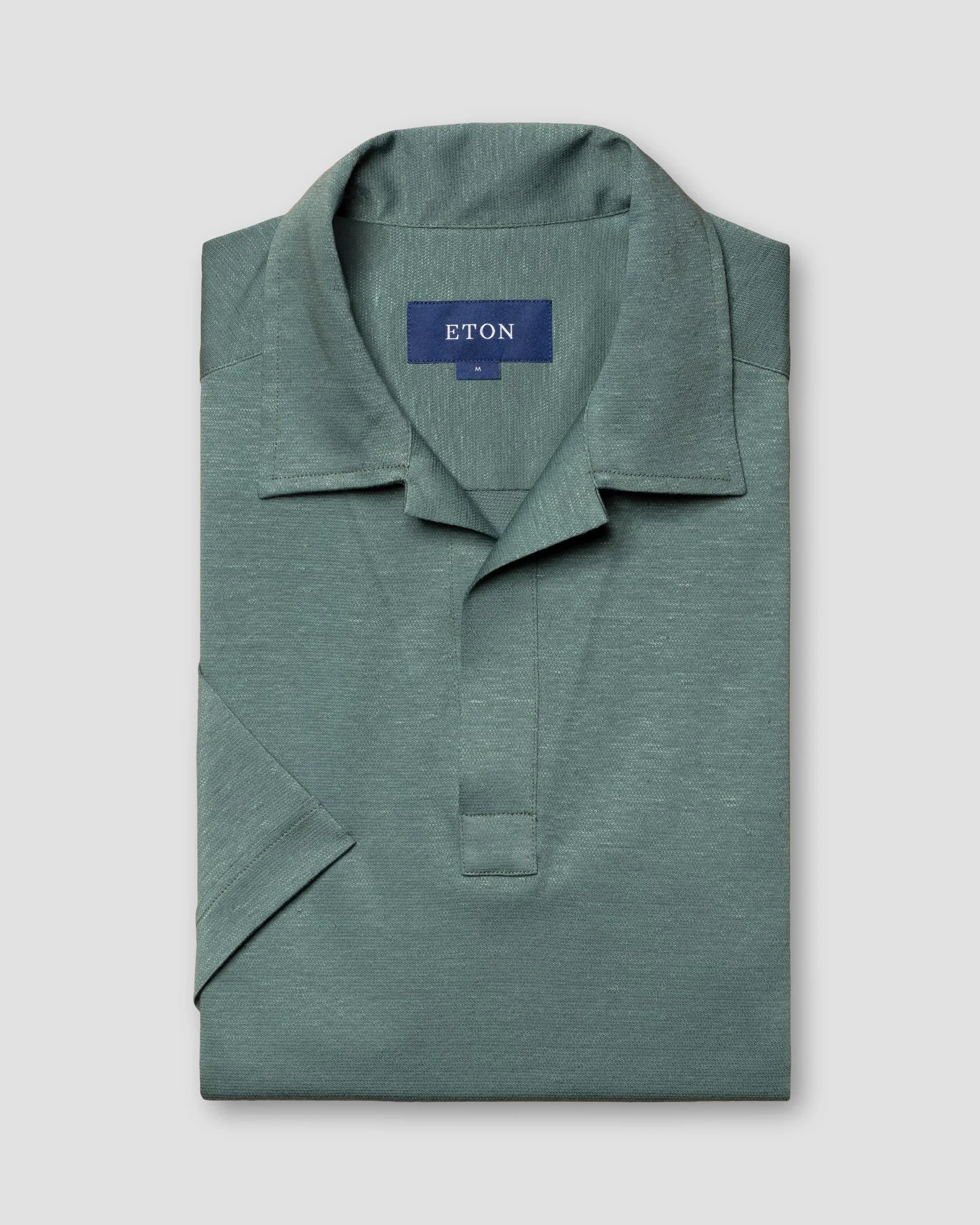 Eton - dark green pique open collar short sleeve