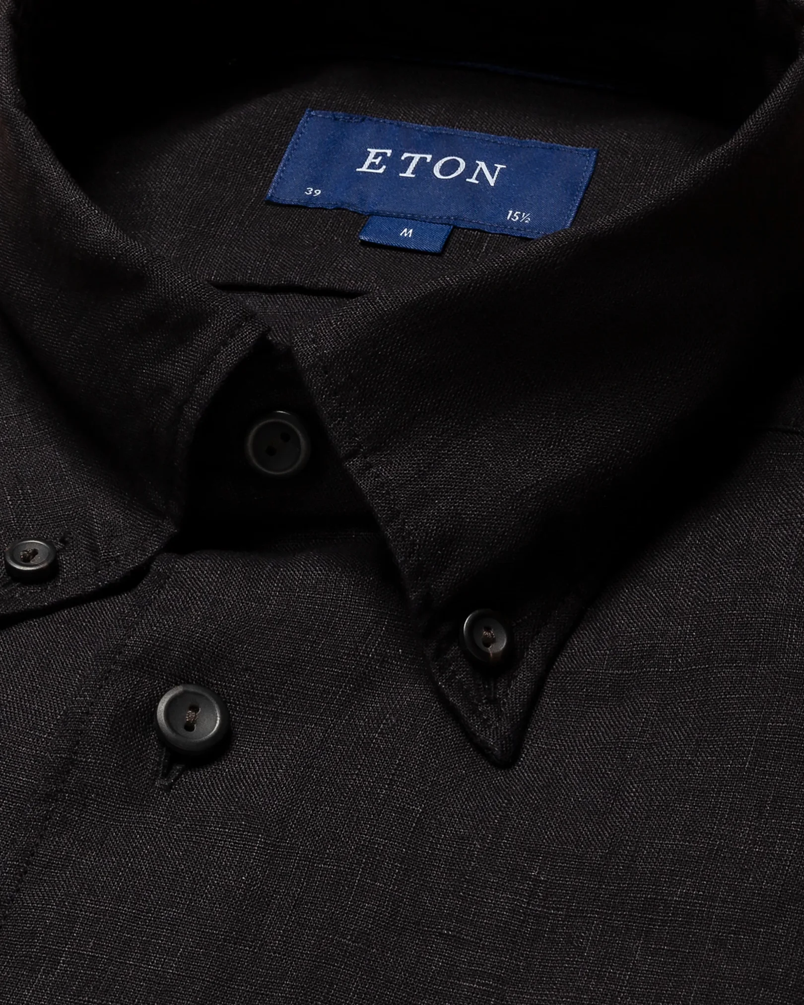 Eton - black solid plain weave linen shirt