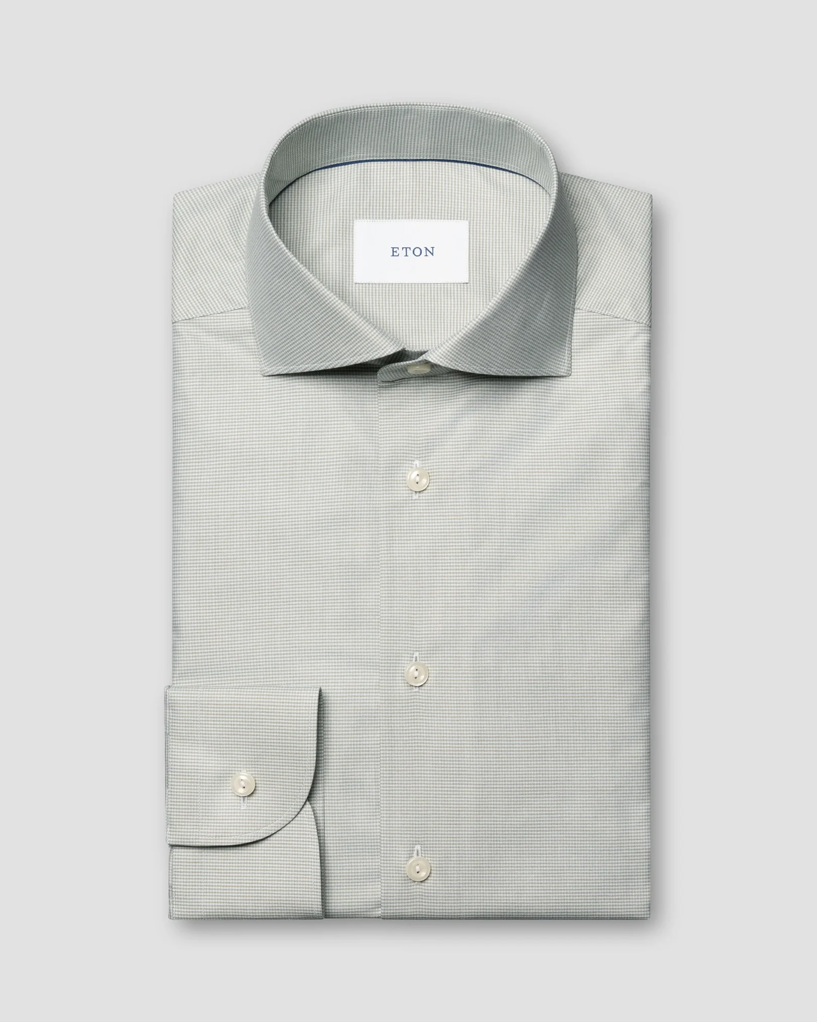 Eton - mid green micro check twill shirt