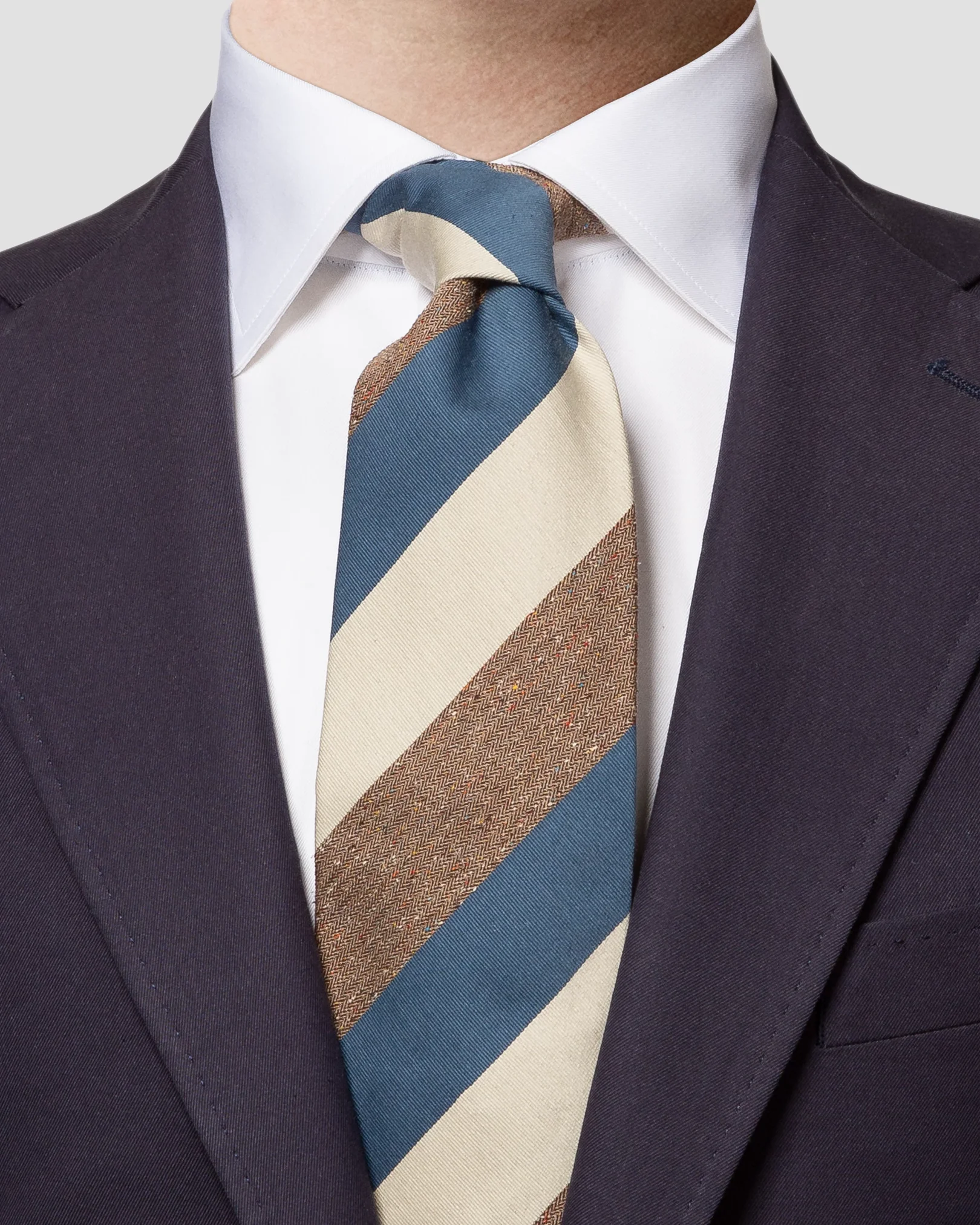 Eton - brown regimental stripe cotton silk tie