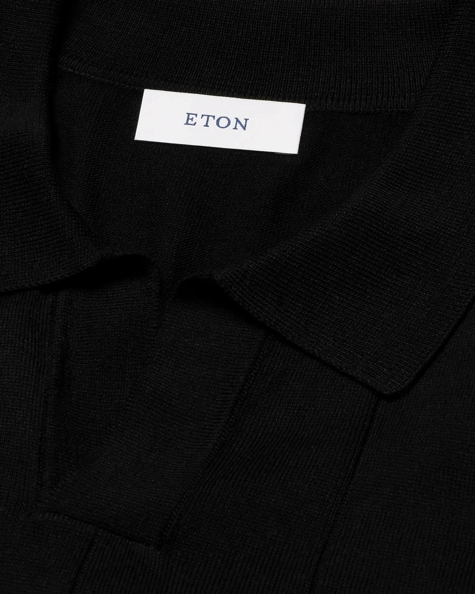 Eton - black cotton and silk open collar fine knit polo shirt