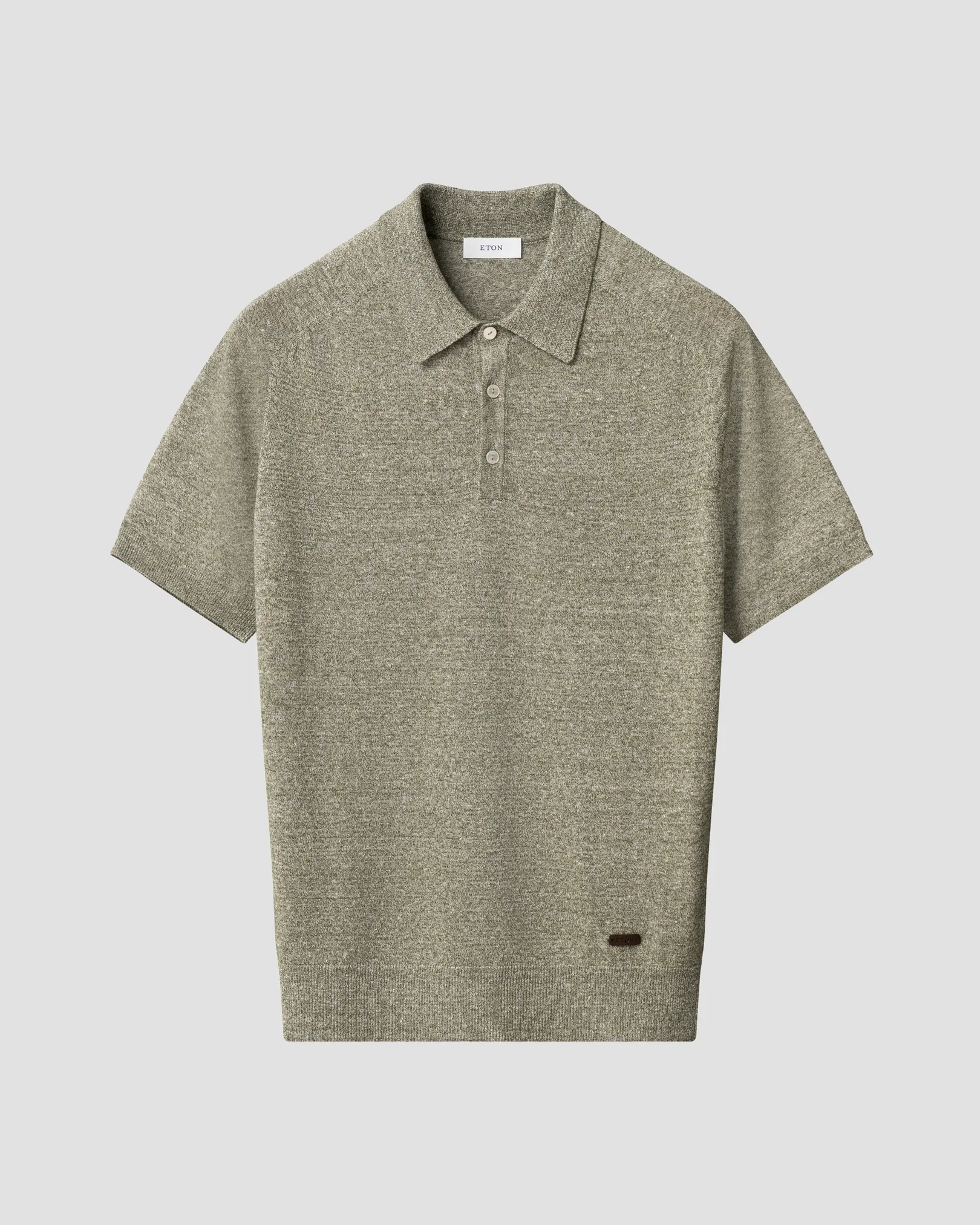 Eton - cotton linen fine knit polo shirt mid green