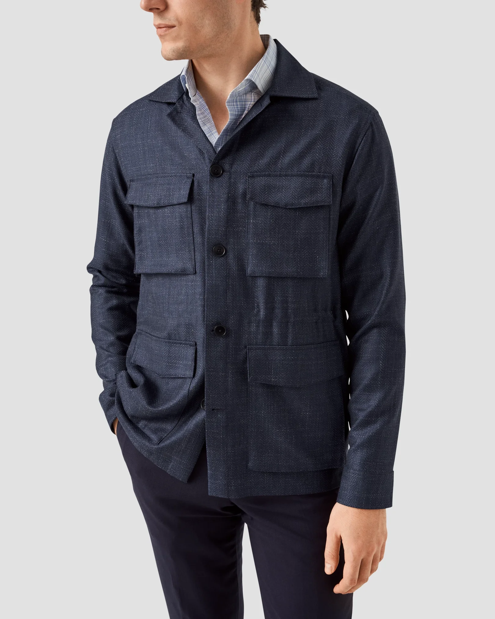 Eton - Herringbone Wool Linen Overshirt