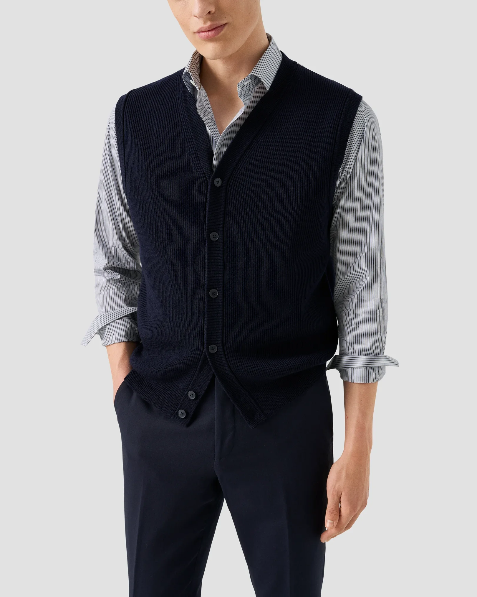 Eton - dark blue striped supima 120 shirt
