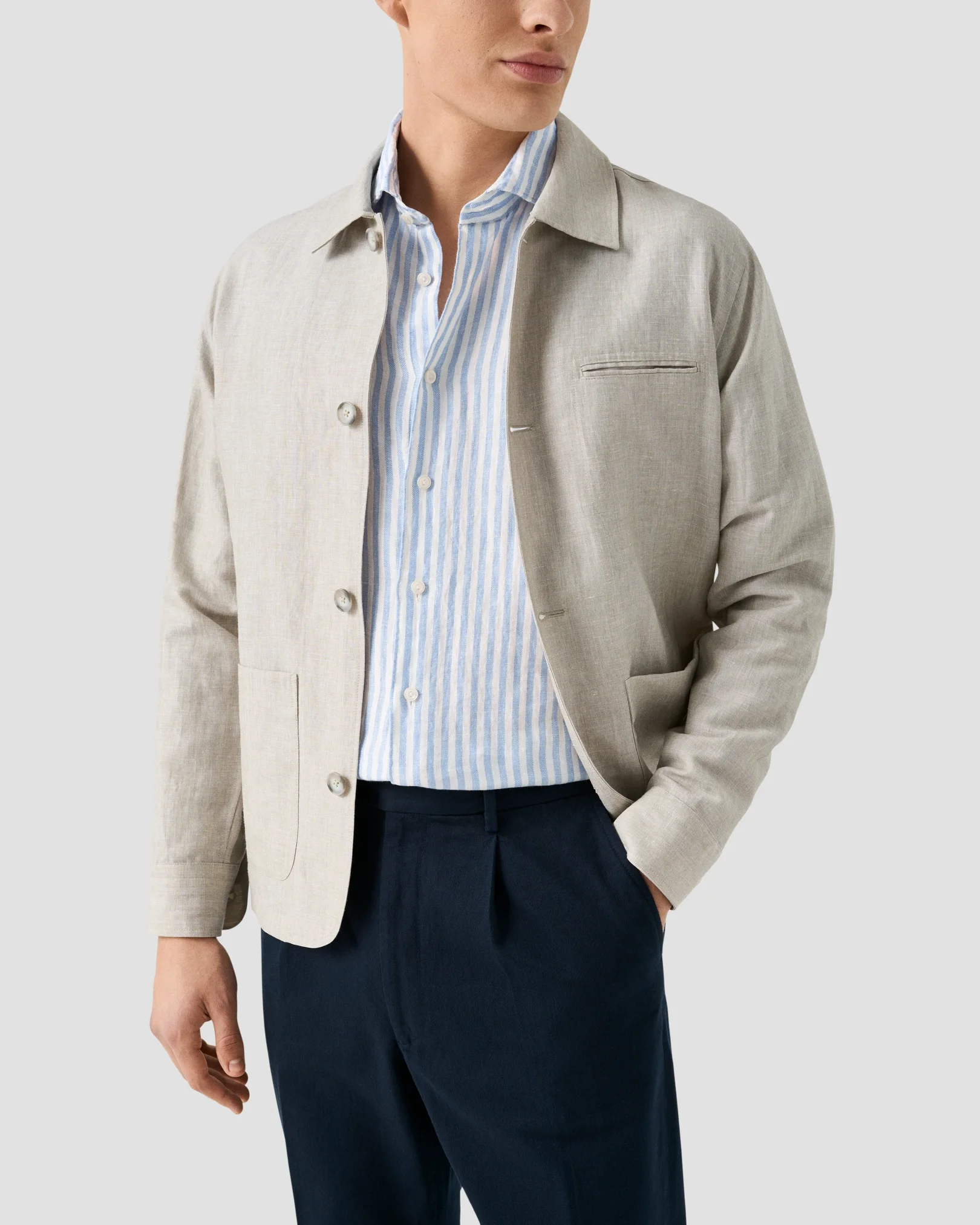 Eton - light blue striped linen twill shirt