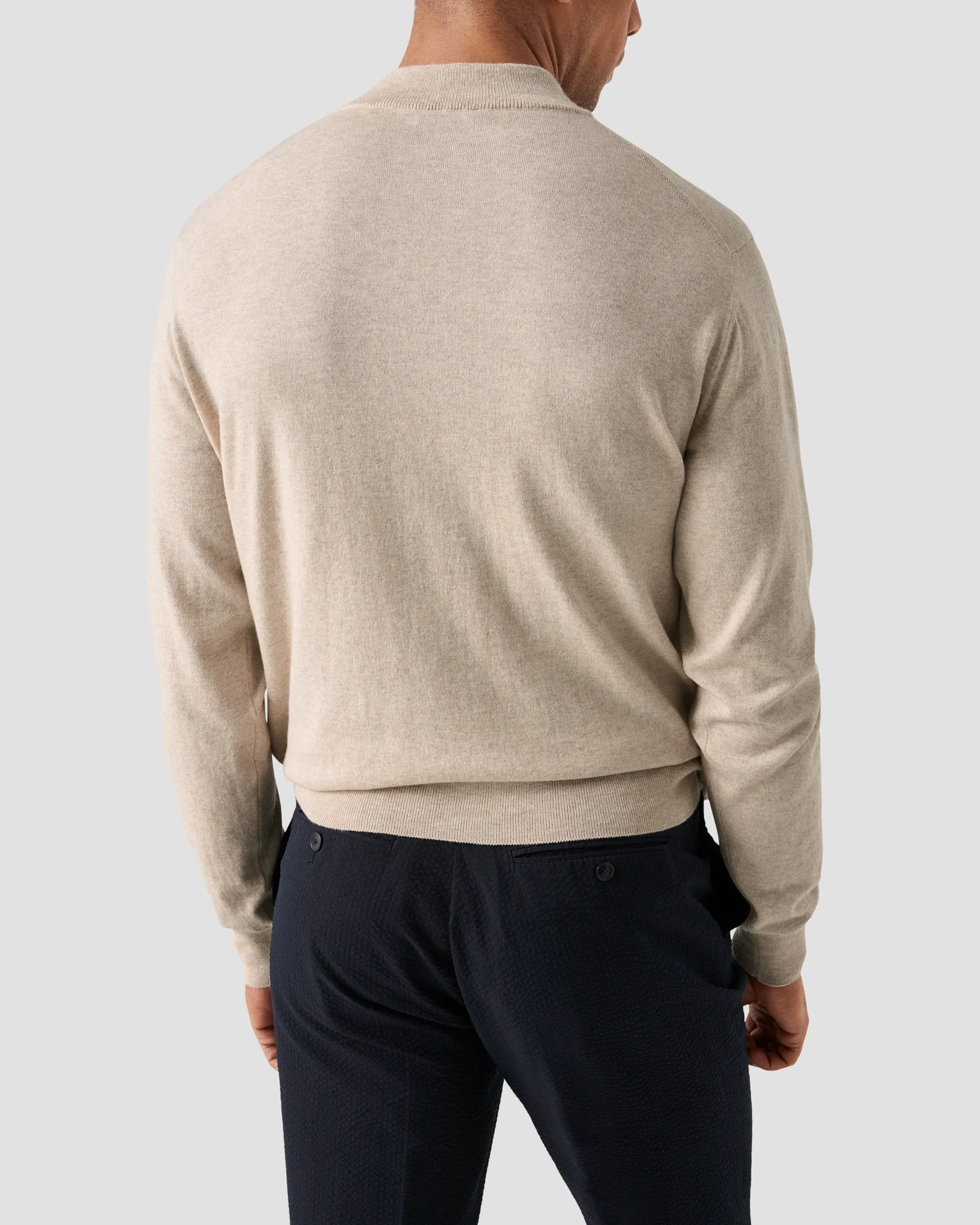 Eton - beige cotton and cashmere quarter zip fine knit