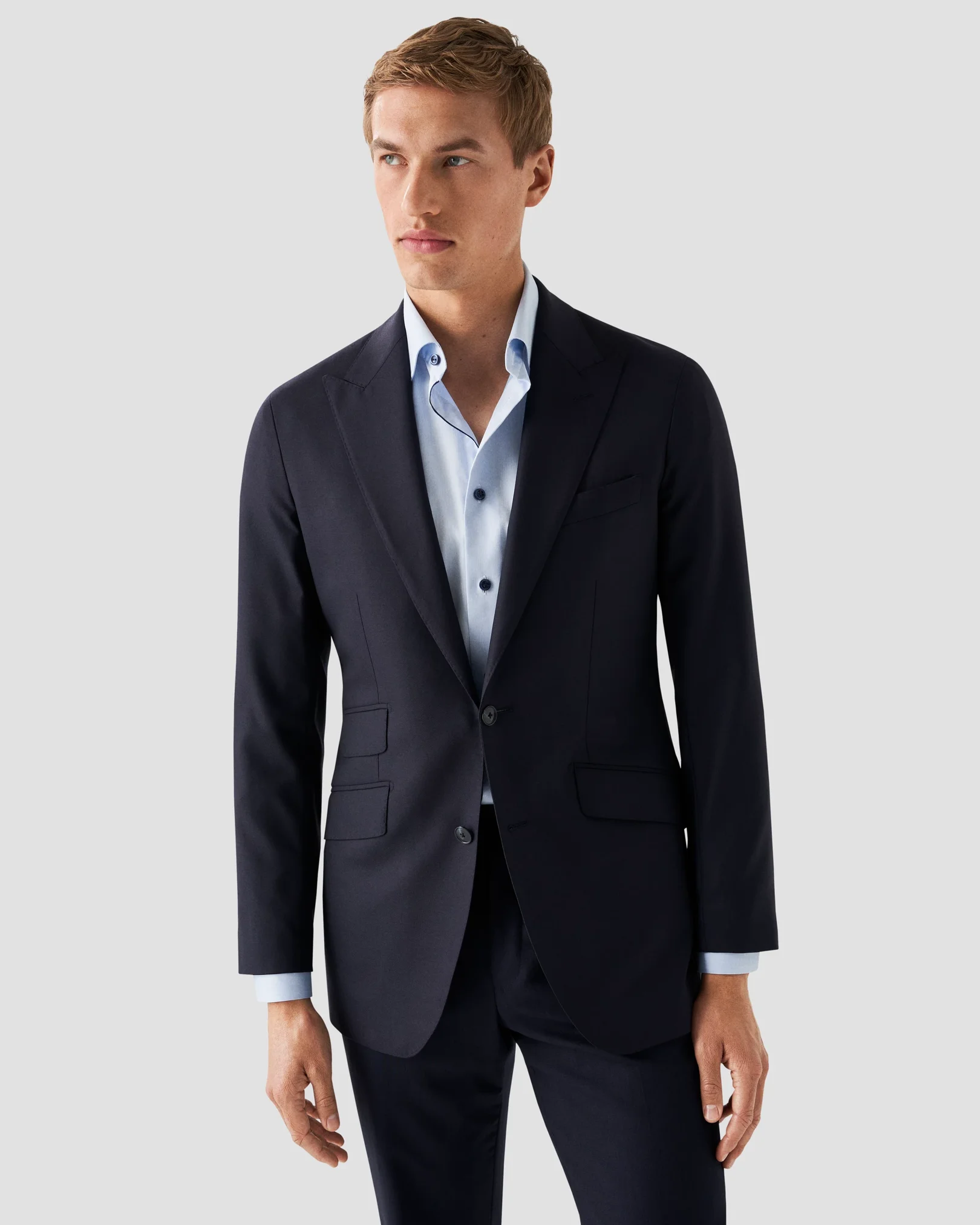 Eton - light blue navy details signature twill shirt