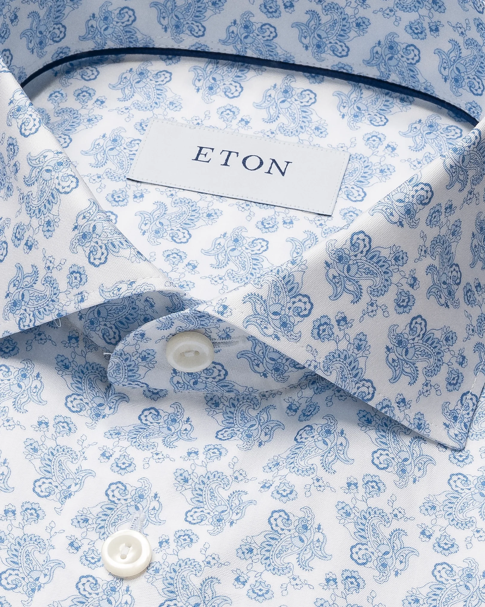Eton - mid blue paisley poplin shirt