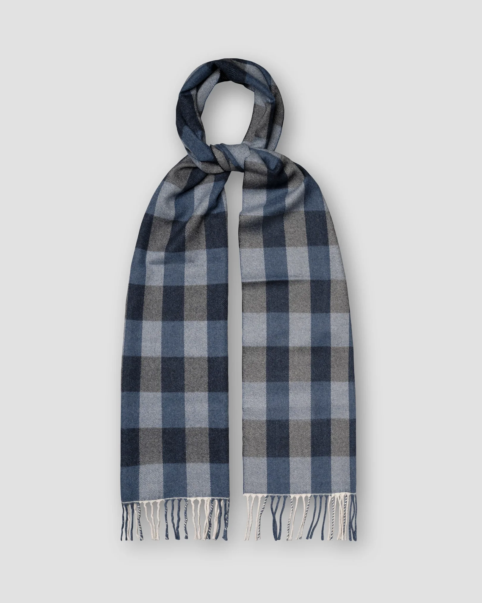 Mid Blue Check Merino Wool Scarf